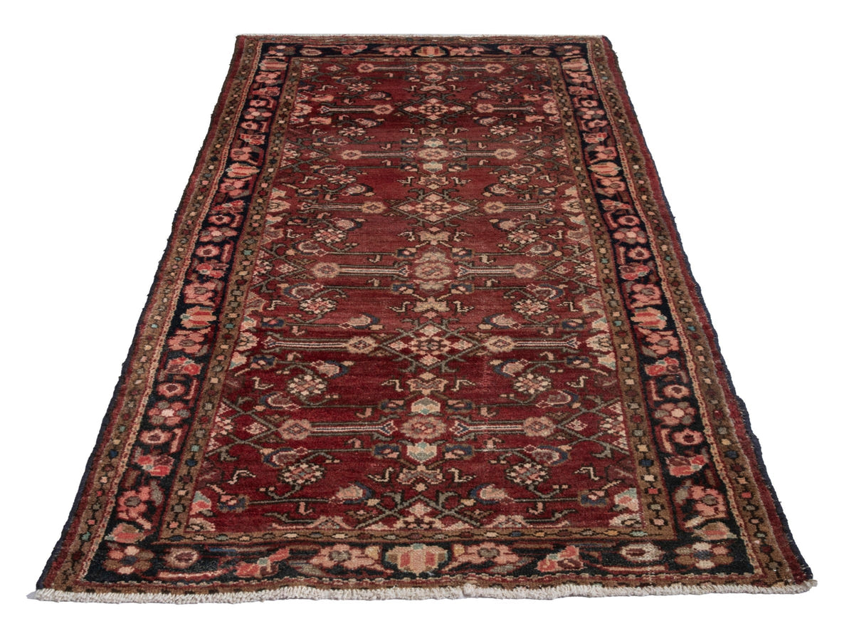 Persian Hamadan accent rug in burgundy and black, view 3 of 19