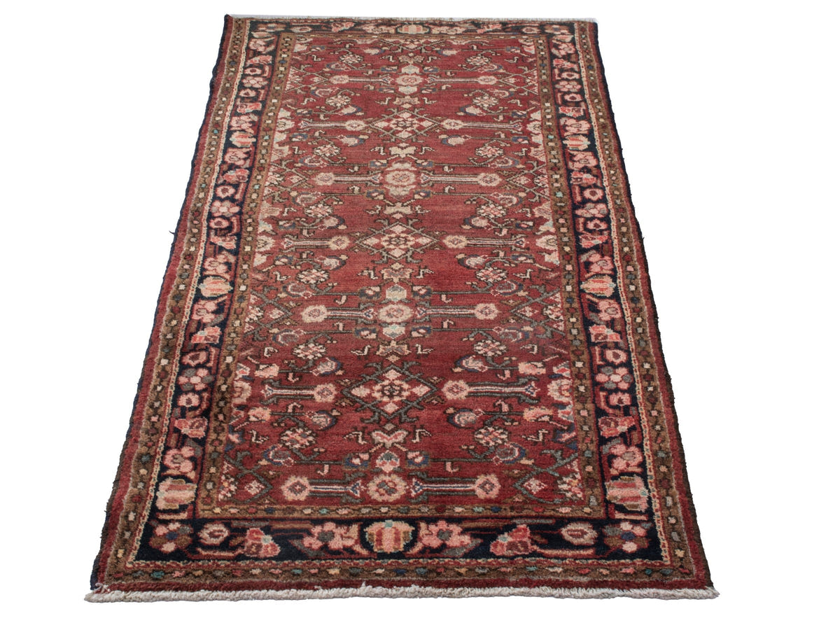 Persian Hamadan accent rug in burgundy and black, view 4 of 19