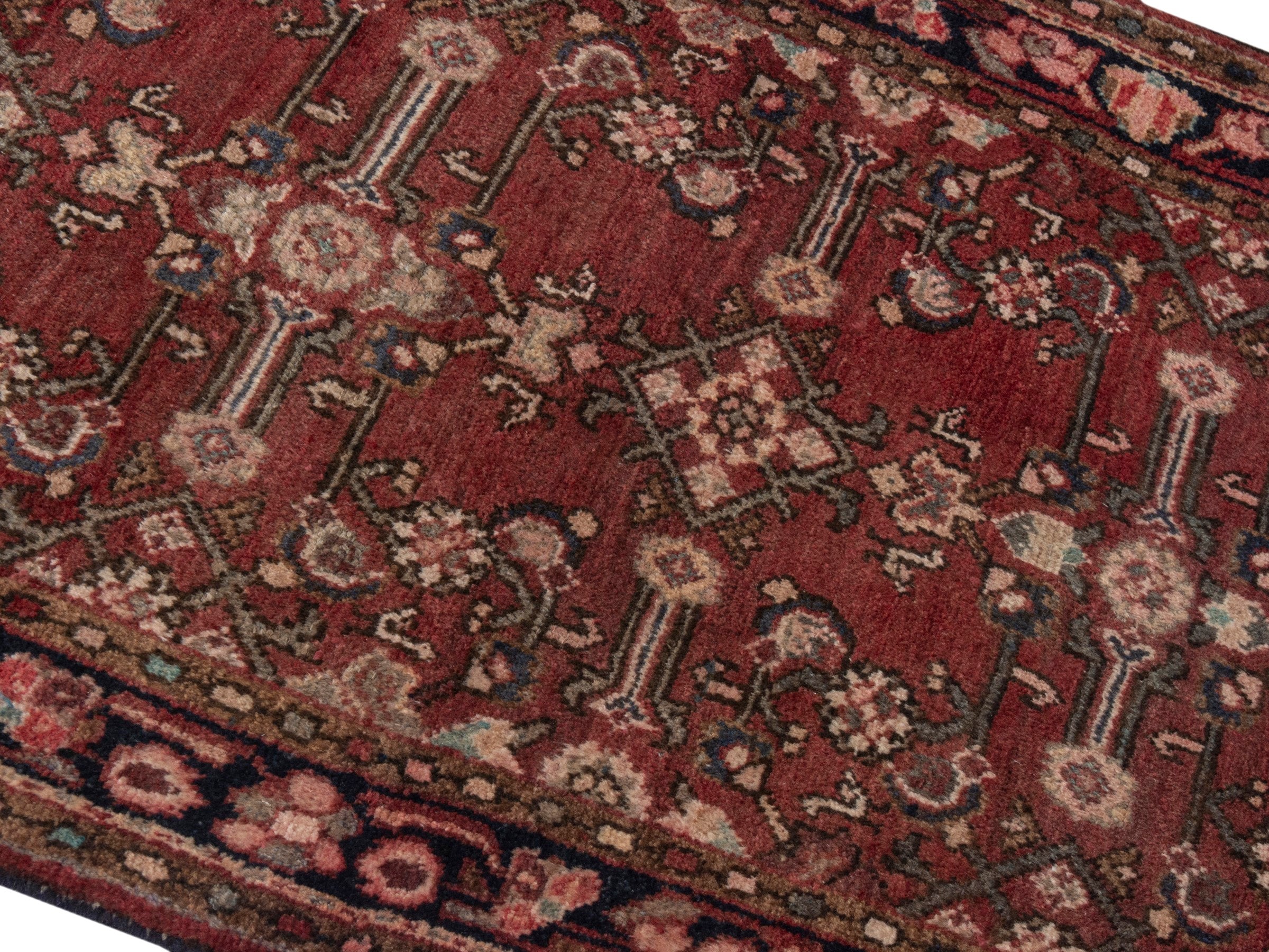 Persian Hamedan accent rug in burgundy and black, view 10 of 18