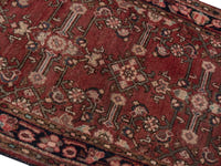 Persian Hamadan accent rug in burgundy and black, view 5 of 19