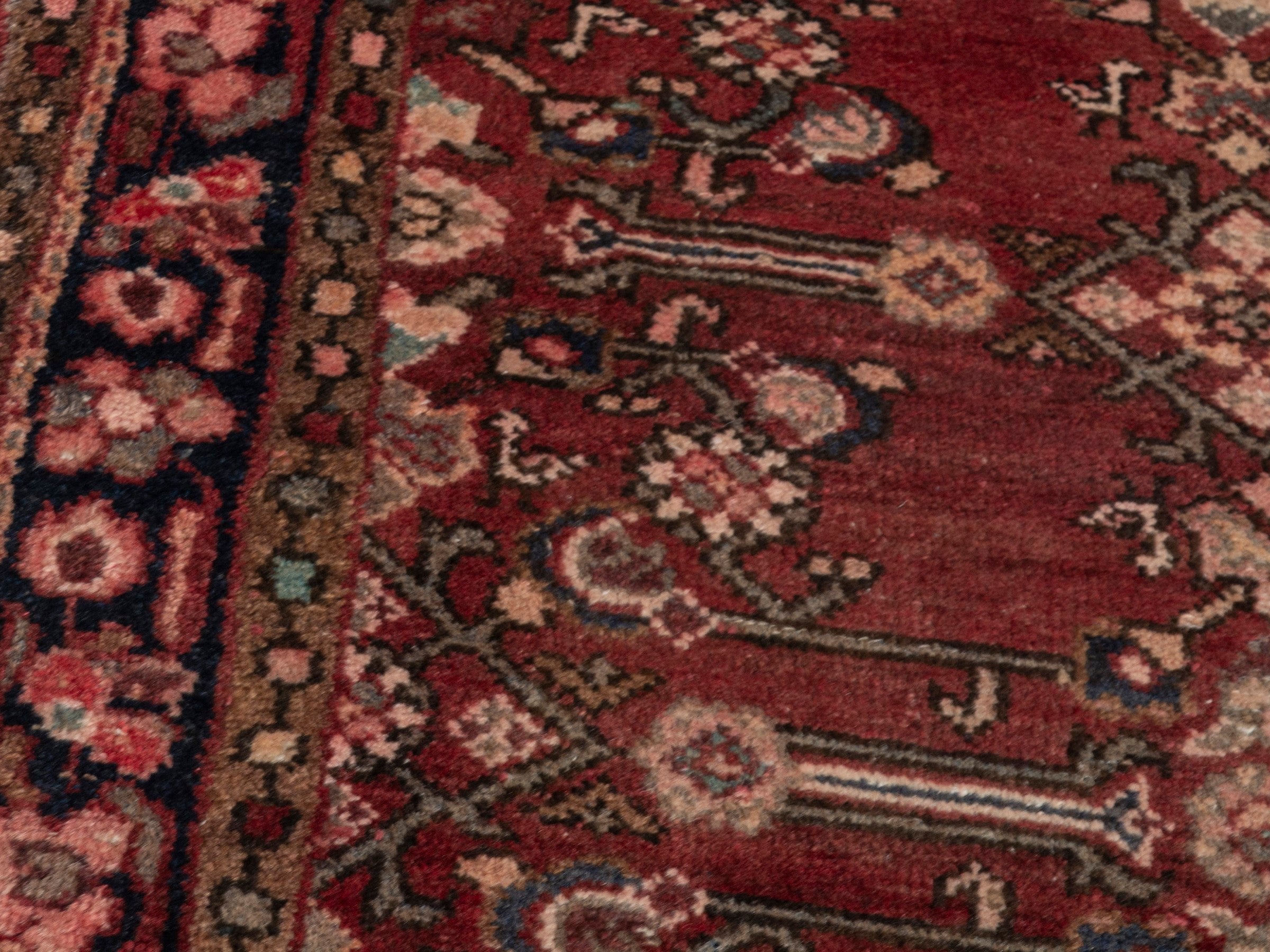 Persian Hamedan accent rug in burgundy and black, view 8 of 18