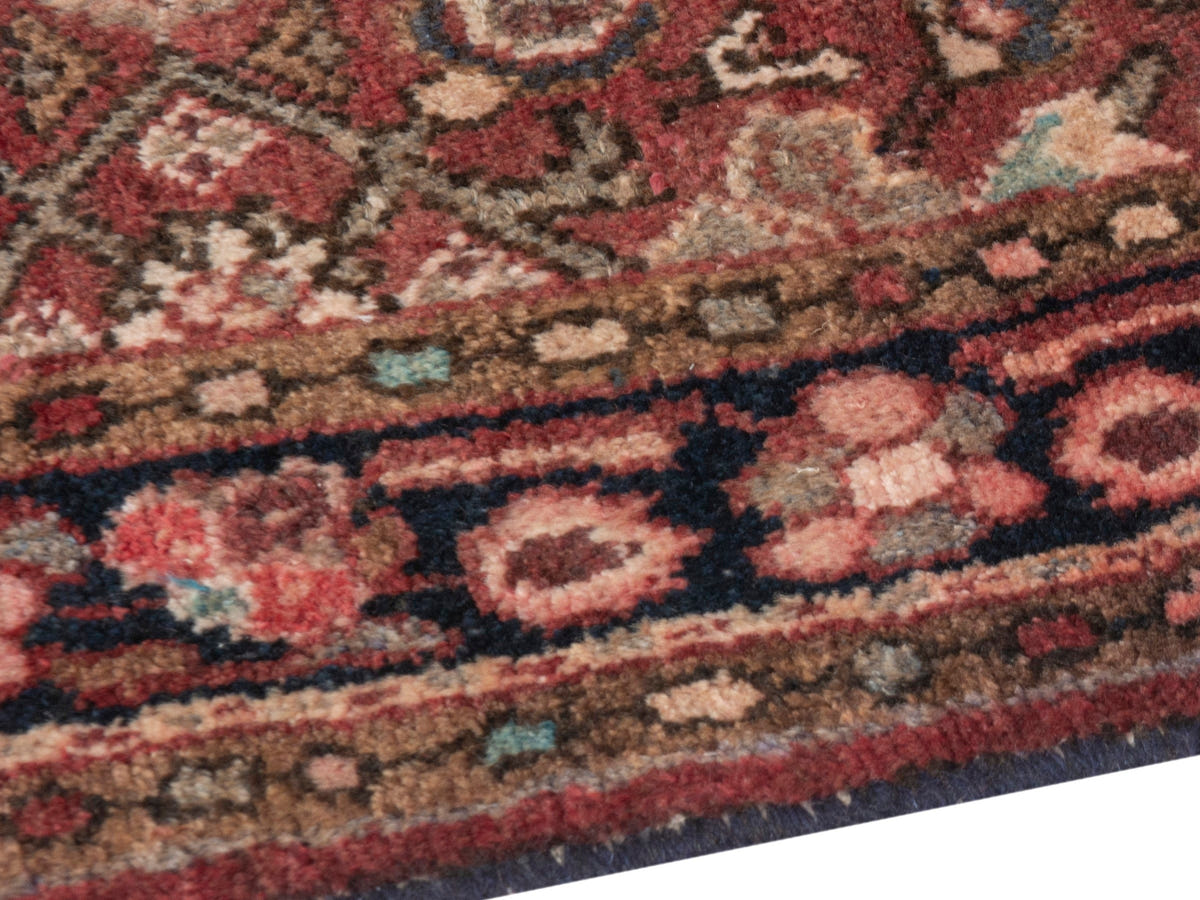 Persian Hamadan accent rug in burgundy and black, view 9 of 19