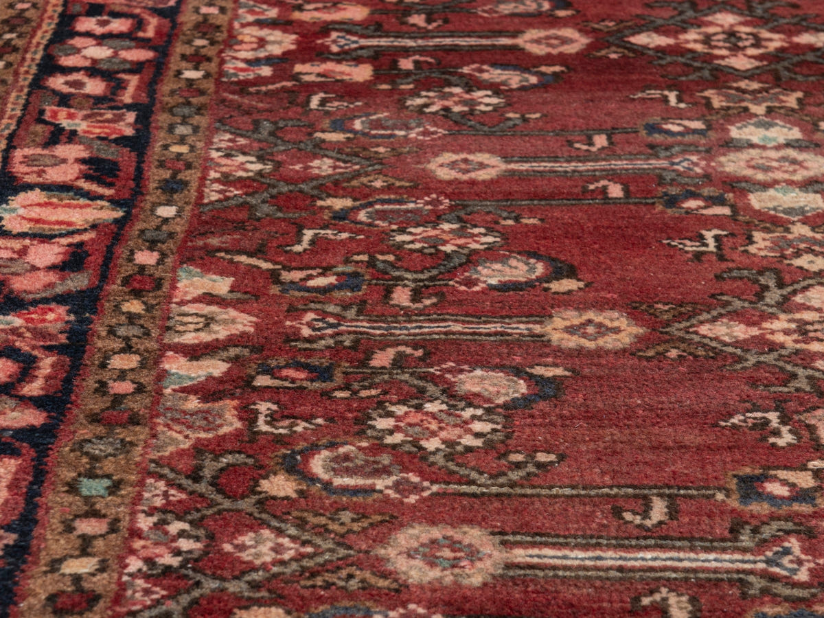Persian Hamadan accent rug in burgundy and black, view 10 of 19