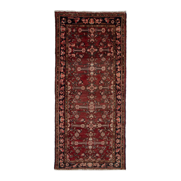 Persian Hamadan accent rug in burgundy and black, 3'1" x 6'7"