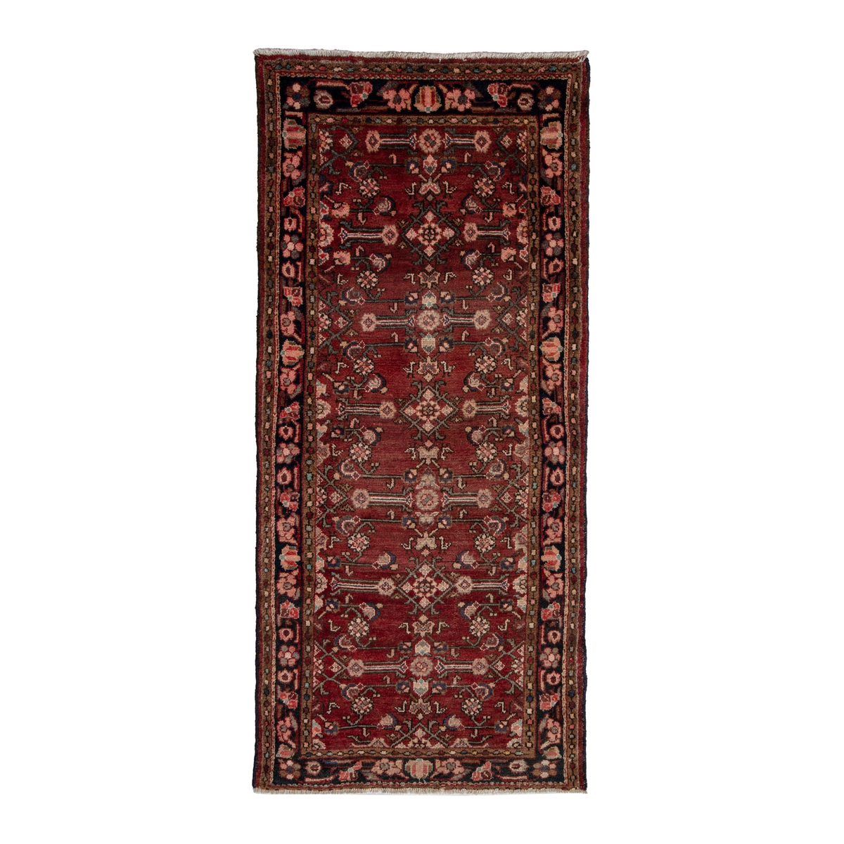 Persian Hamadan accent rug in burgundy and black, 3'1" x 6'7"