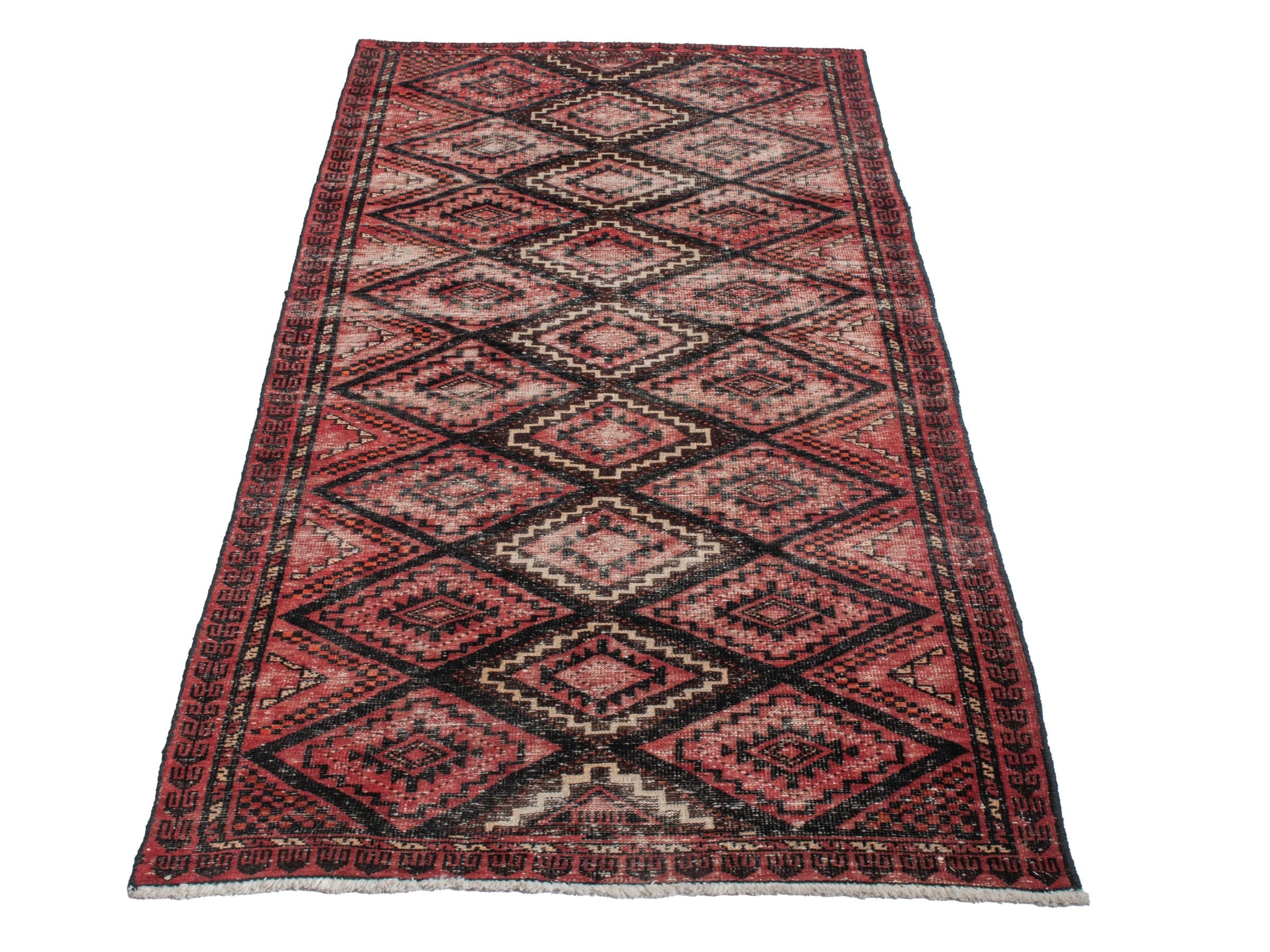 Persian Baluch runner rug in deep red and burgundy, view 3 of 18