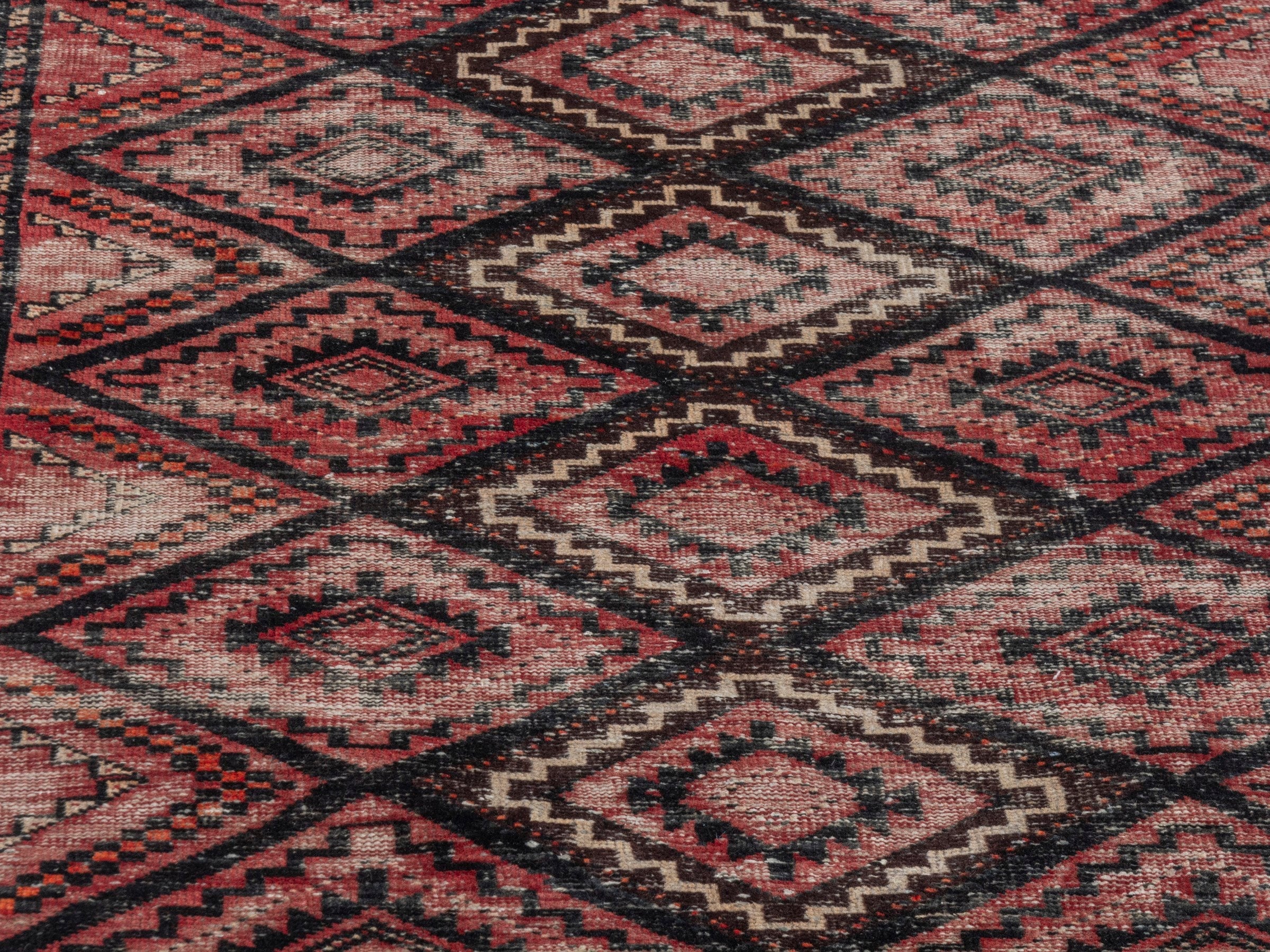 Persian Baluch runner rug in deep red and burgundy, view 7 of 18