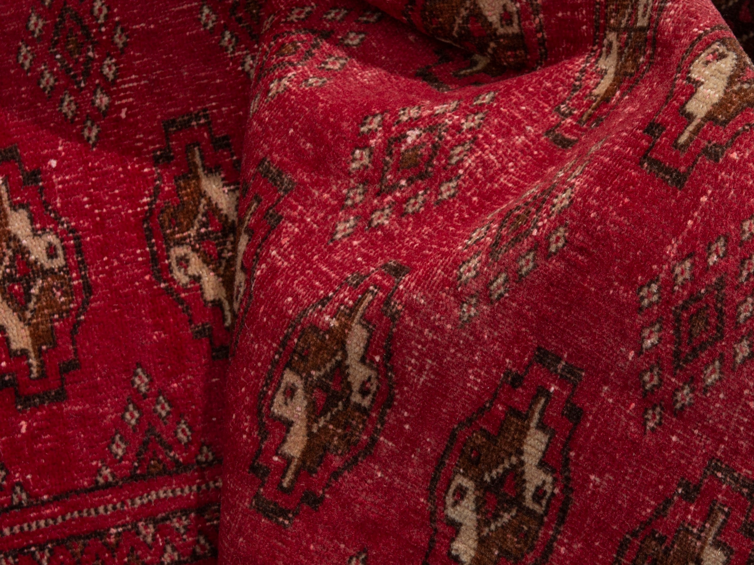 Persian Torkaman accent rug in deep red and gold, view 14 of 17