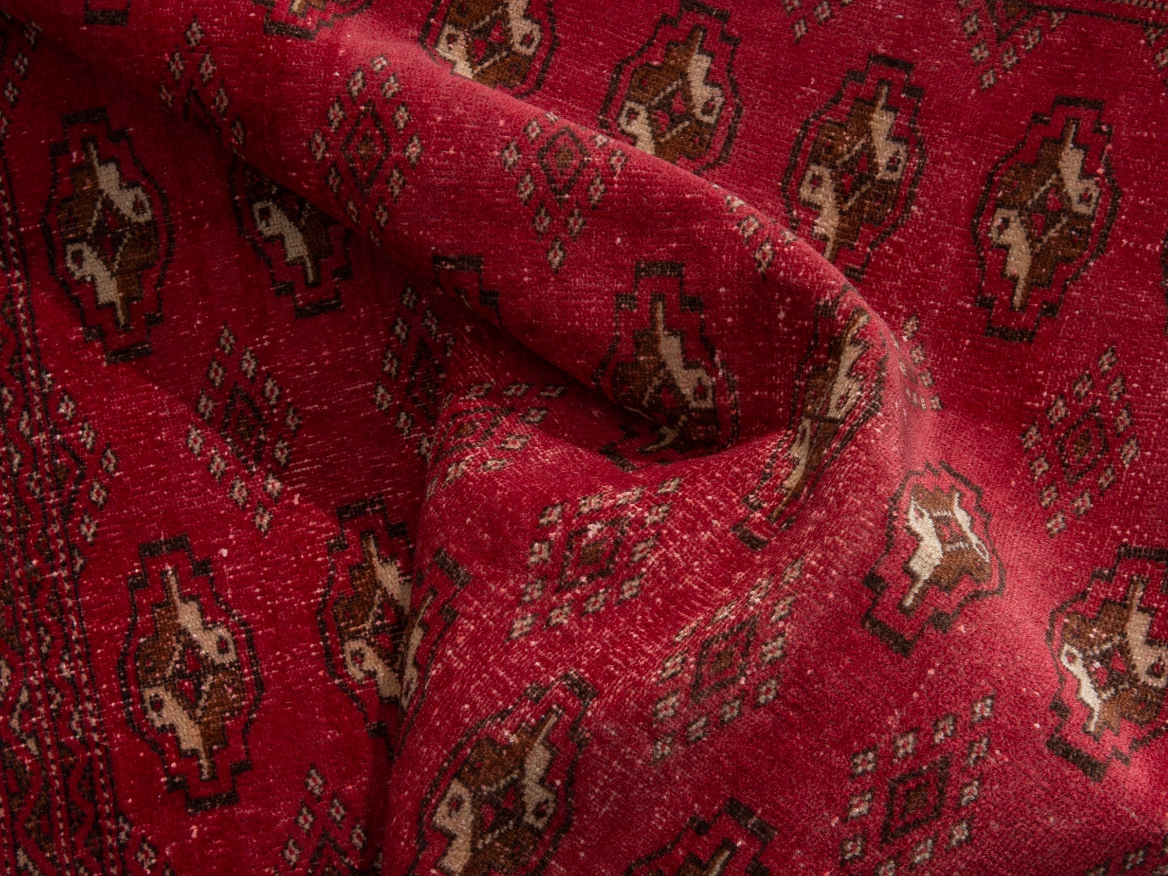 Persian Torkaman accent rug in deep red and gold, view 15 of 17