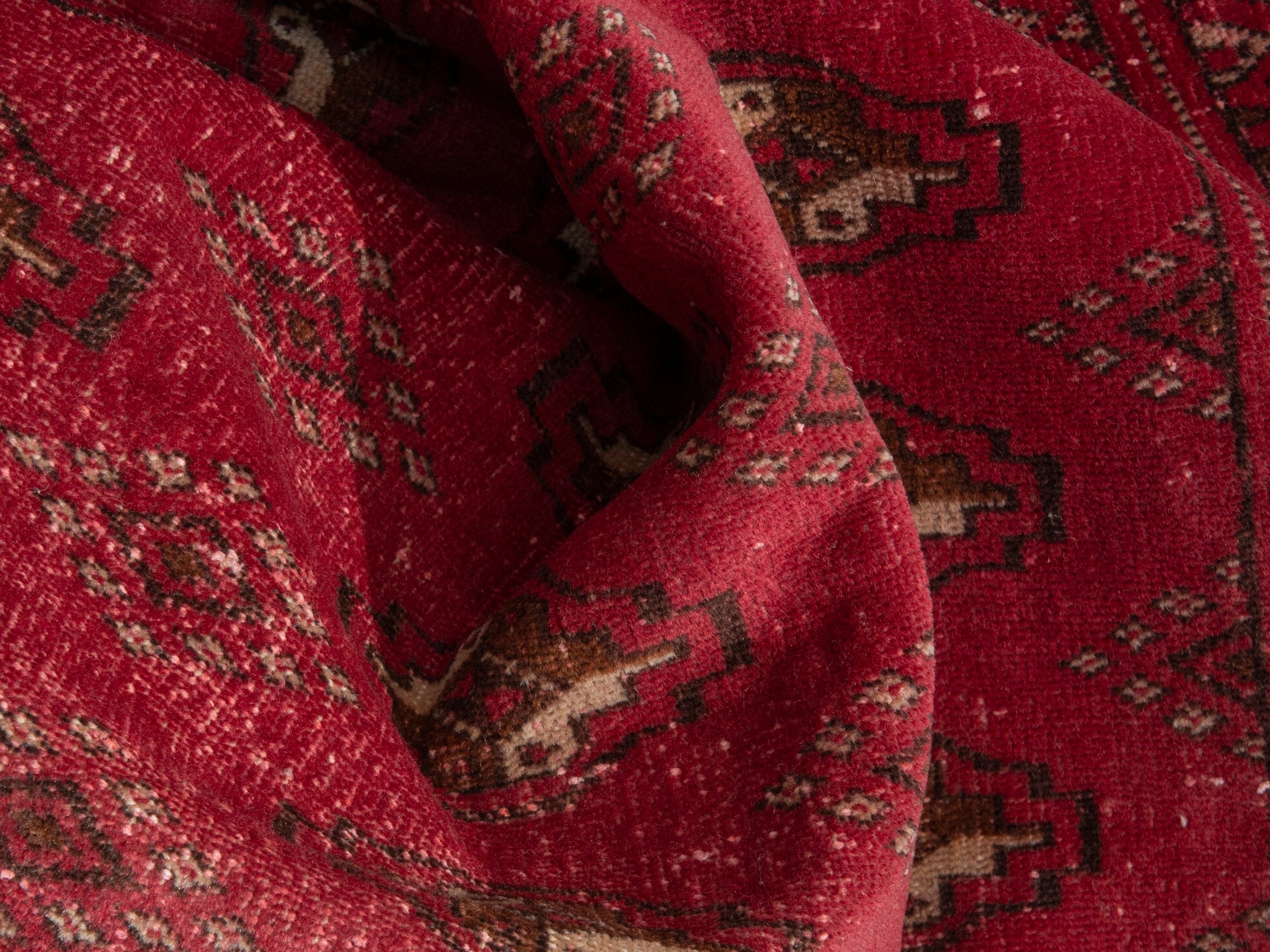 Persian Torkaman accent rug in deep red and gold, view 16 of 17