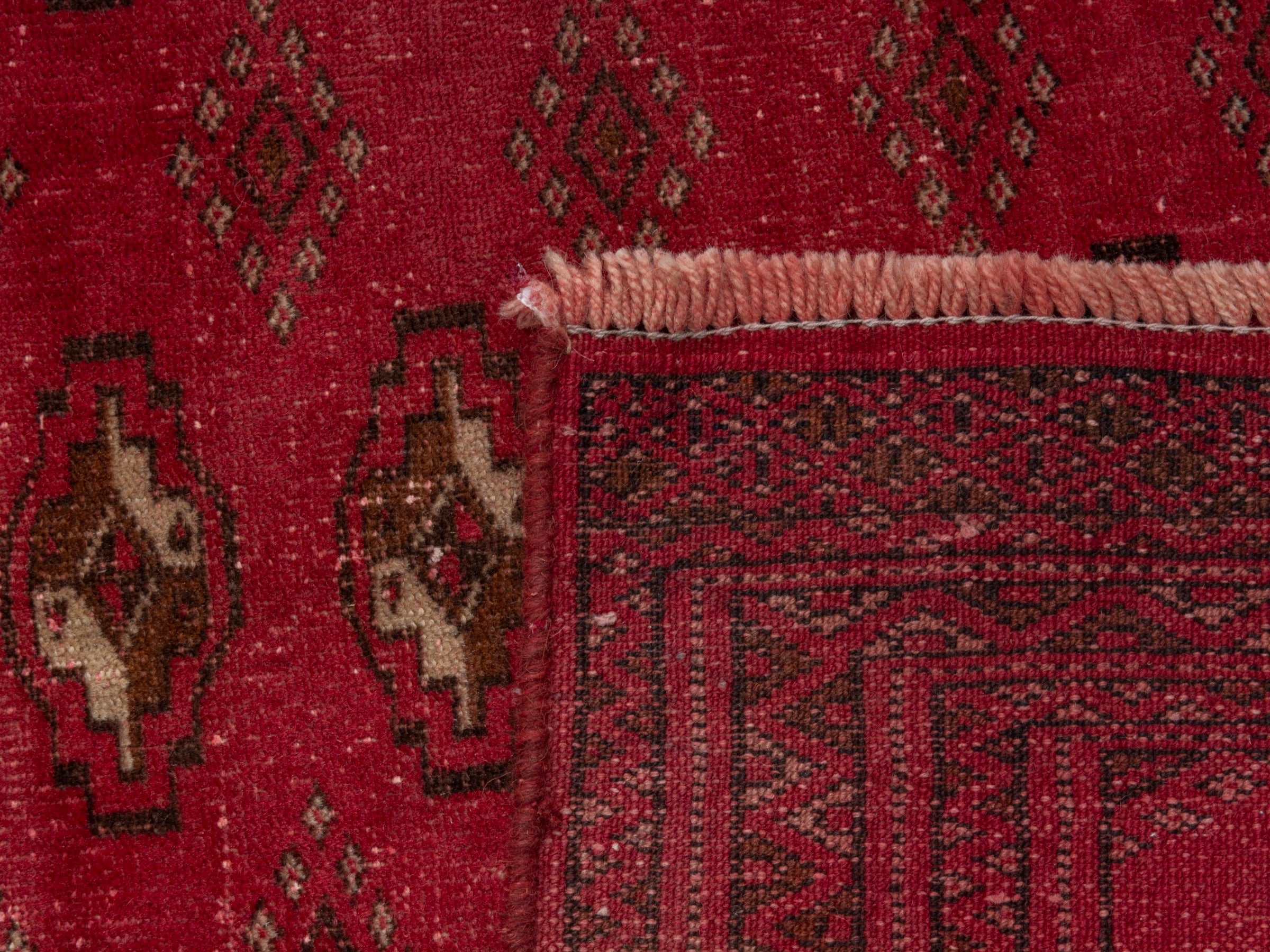 Persian Torkaman accent rug in deep red and gold, view 17 of 17