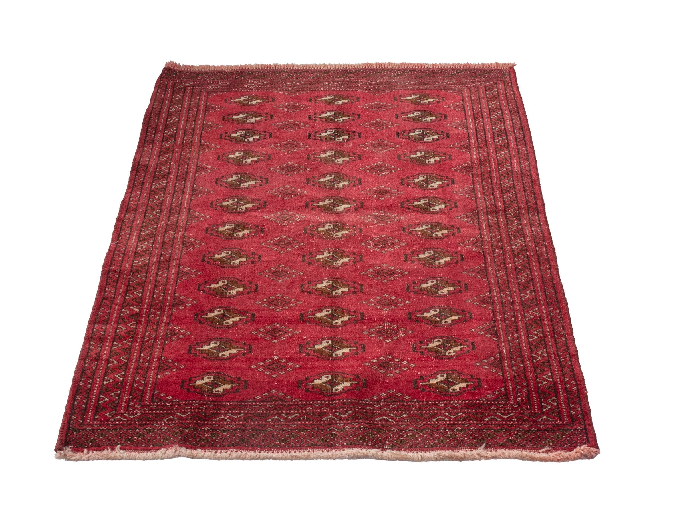 Persian Torkaman accent rug in deep red and gold, view 2 of 17