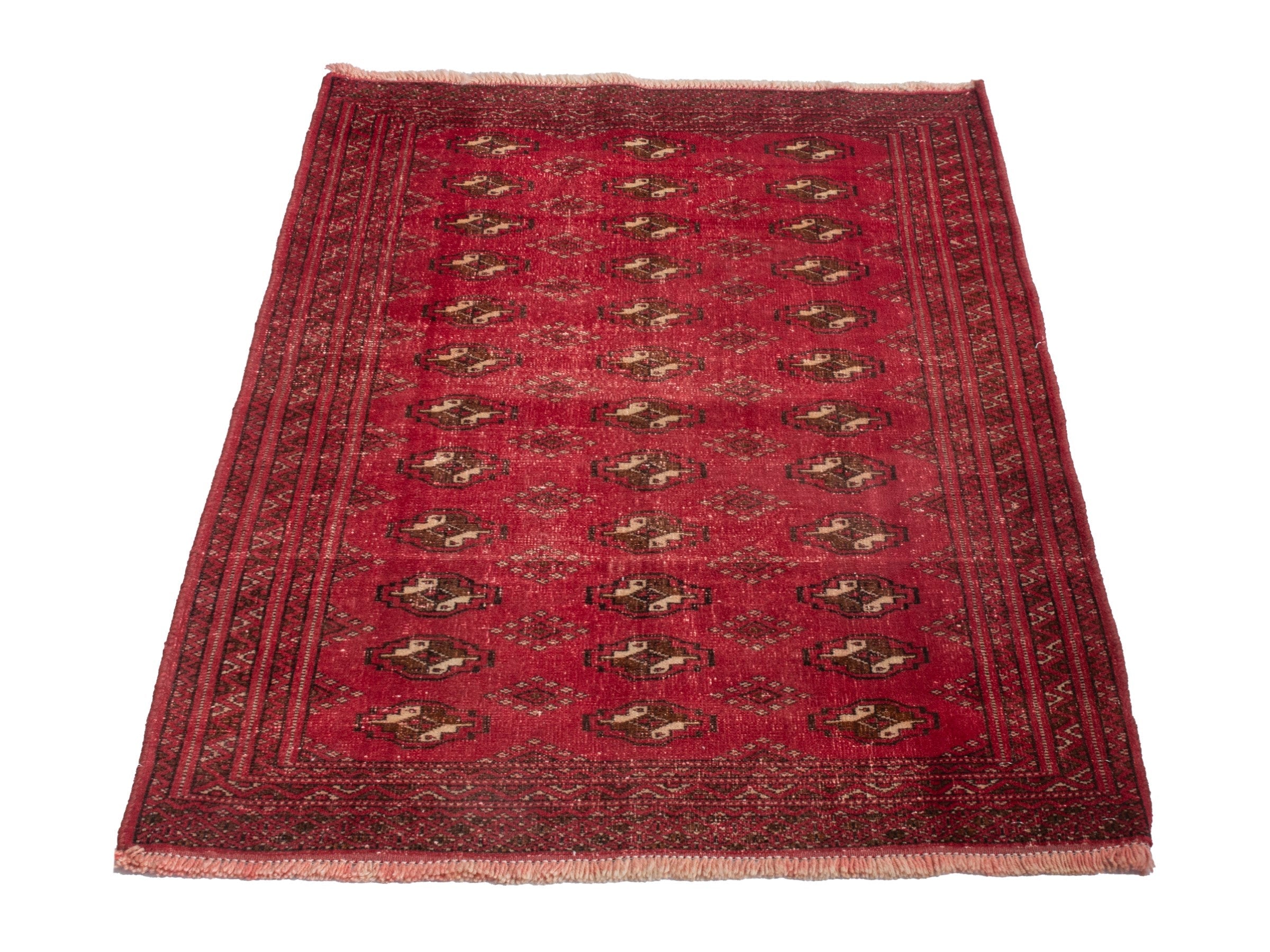 Persian Torkaman accent rug in deep red and gold, view 3 of 17