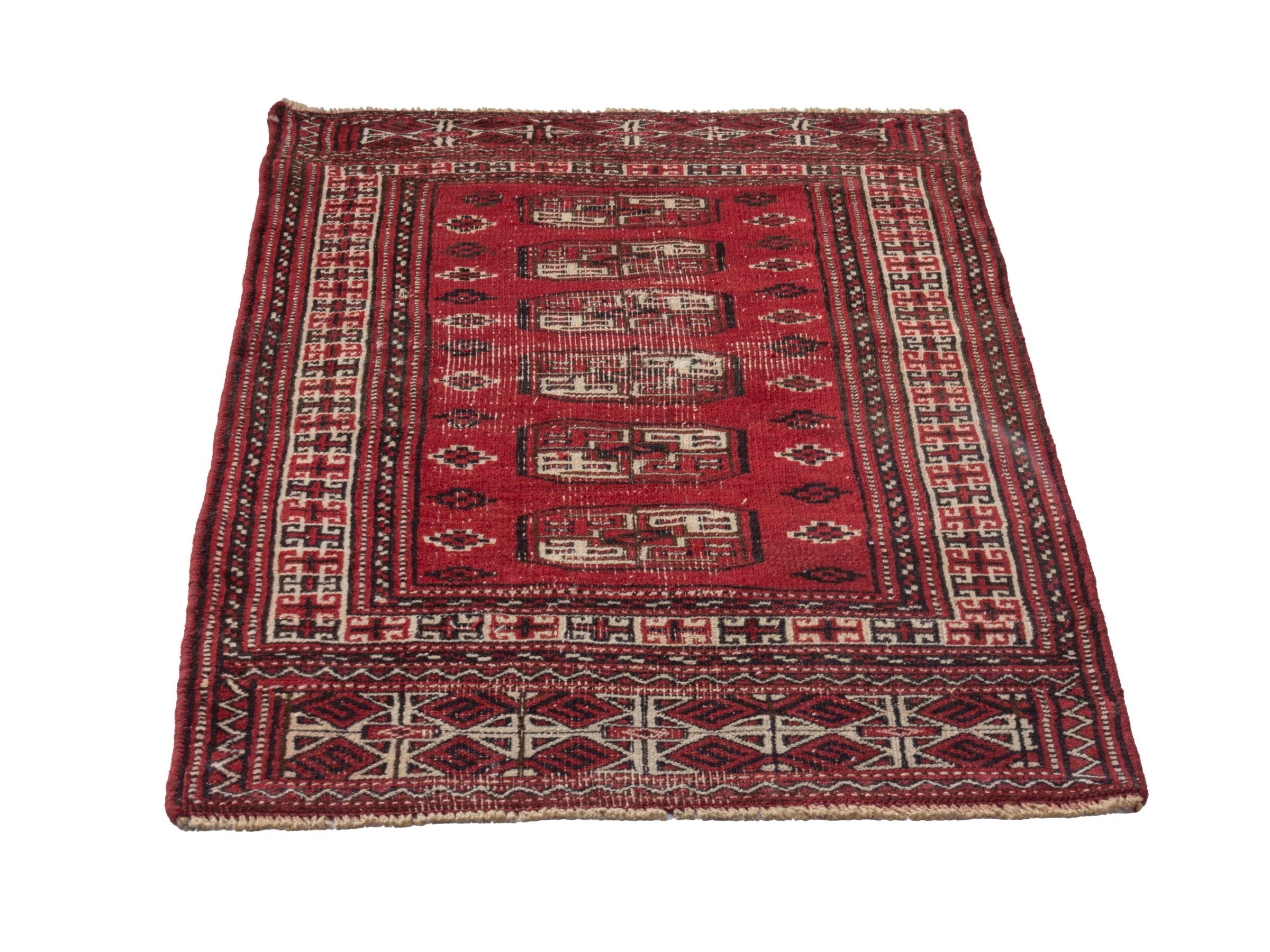 Persian Baluch accent rug in burgundy and ivory, view 2 of 18