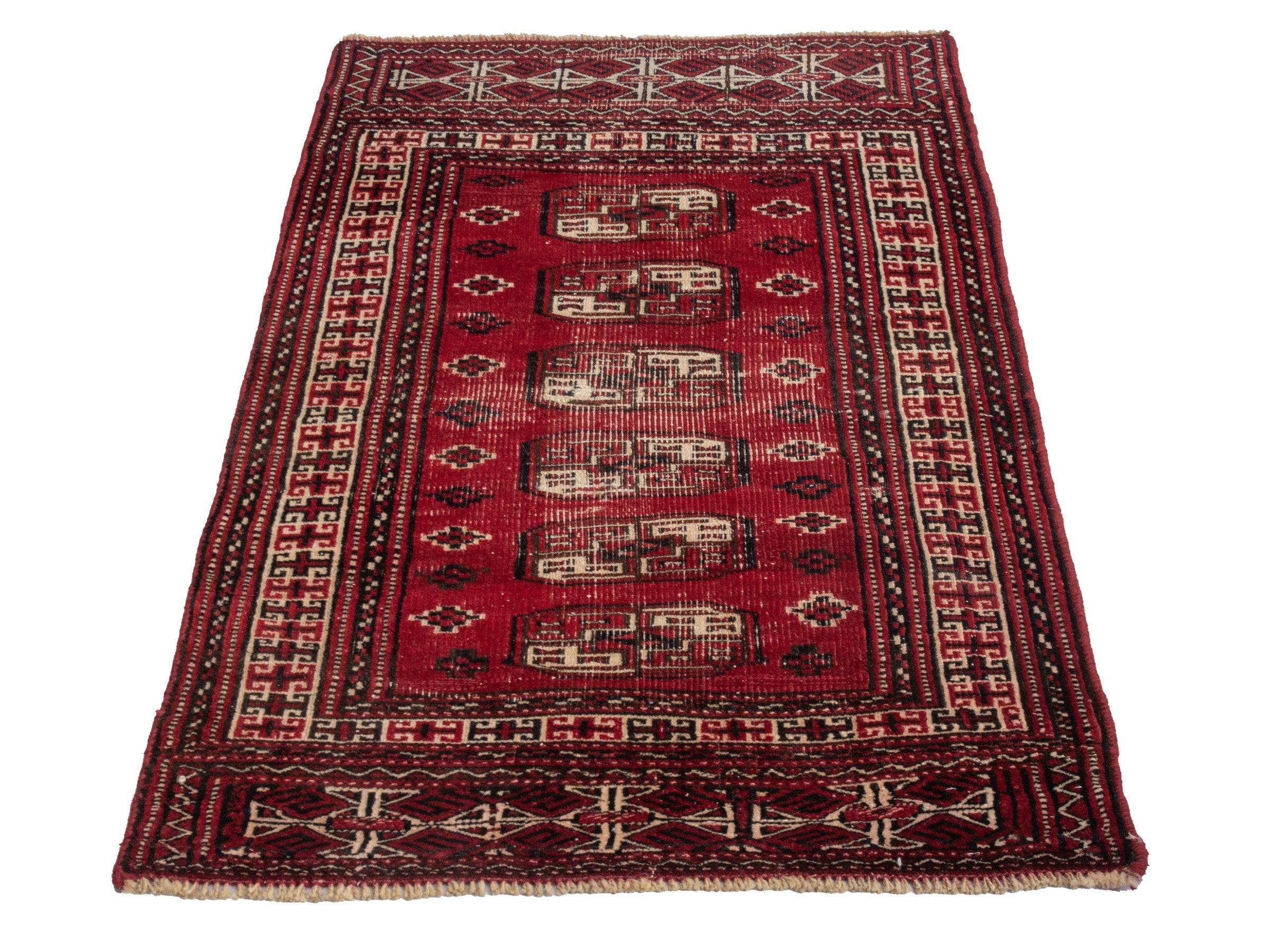 Persian Baluch accent rug in burgundy and ivory, view 3 of 18