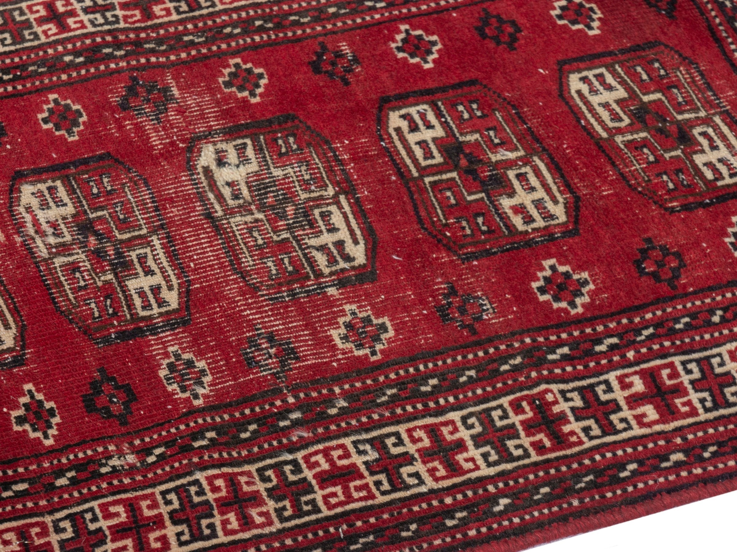 Persian Baluch accent rug in burgundy and ivory, view 6 of 18