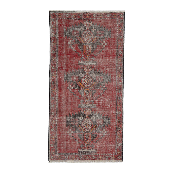 Persian Ferdos runner rug in faded red and sage, 2'6" x 5'1"
