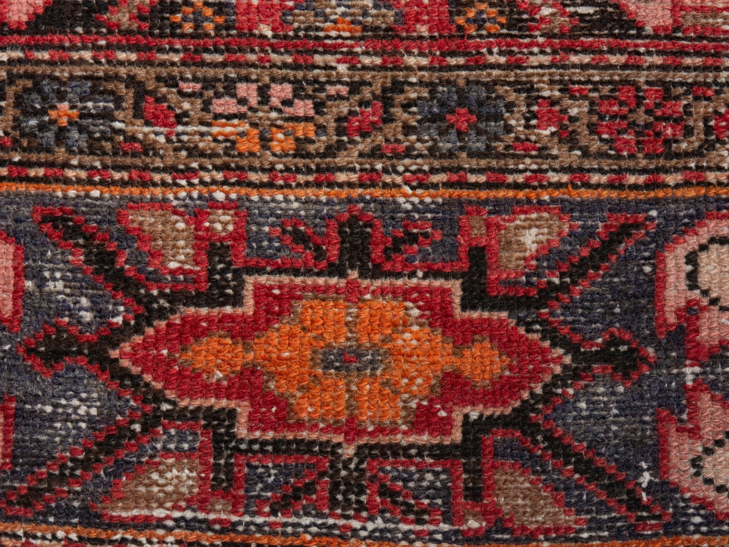 Persian Zanjan runner rug in deep red and dark blue, view 8 of 19