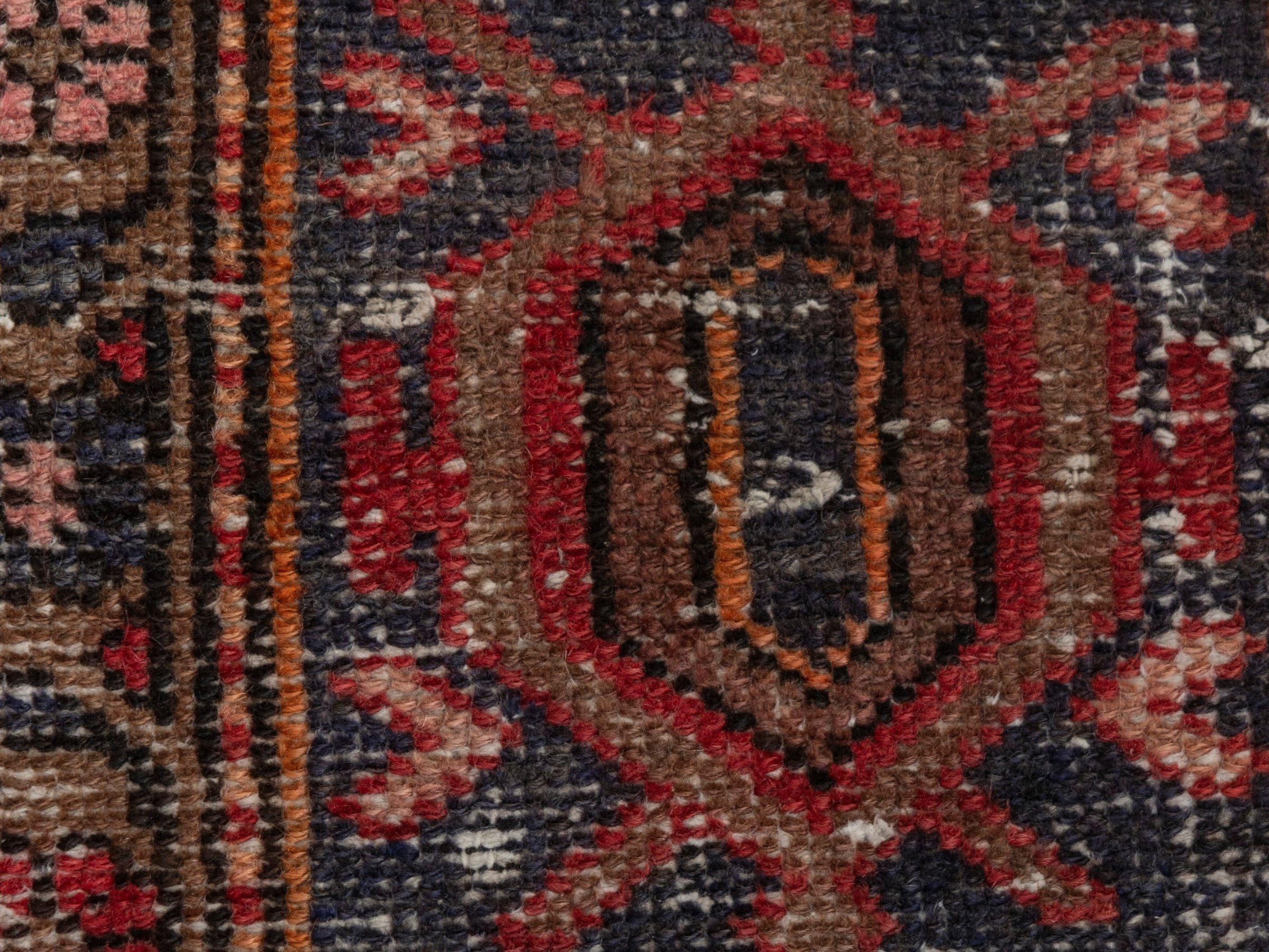 Persian Zanjan runner rug in deep red and dark blue, view 11 of 19