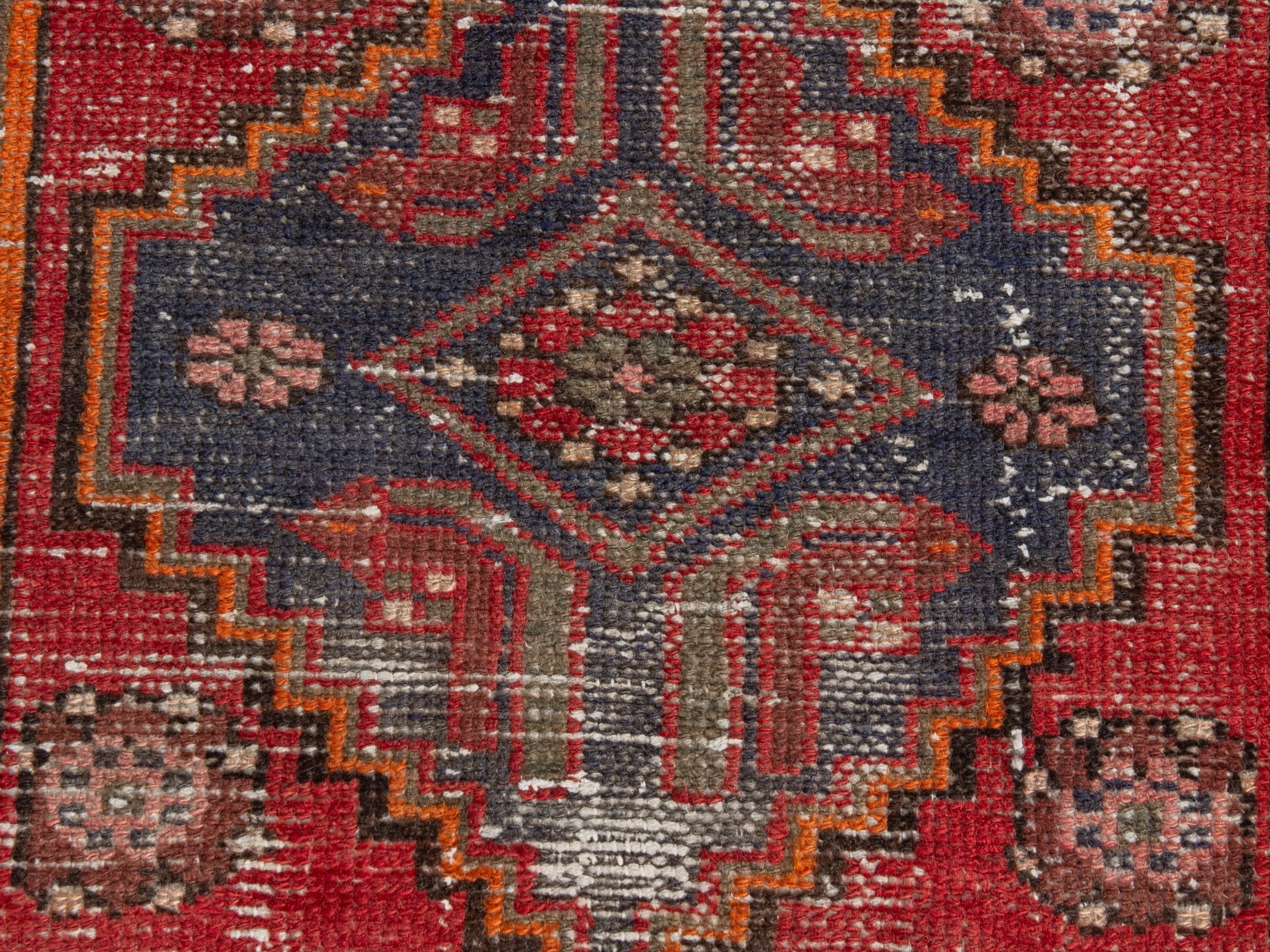 Persian Zanjan runner rug in deep red and dark blue, view 12 of 19