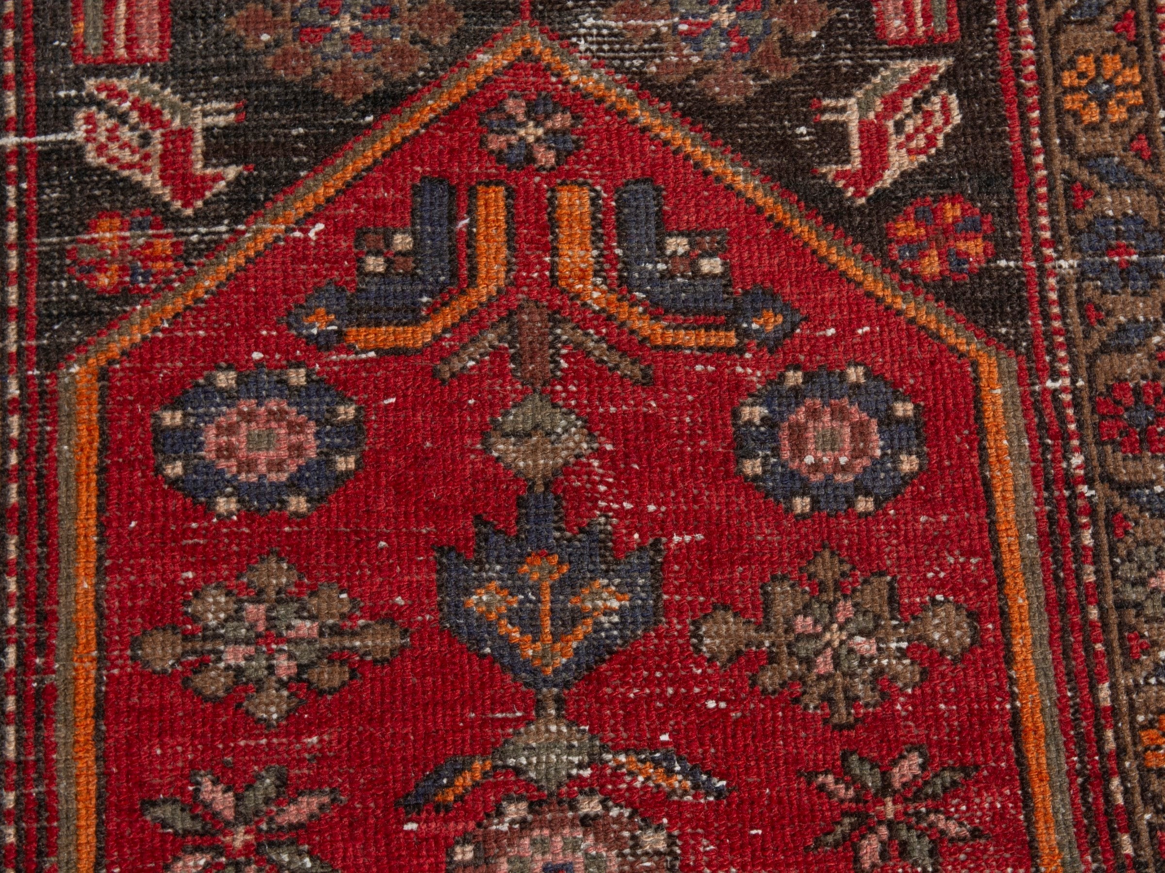 Persian Zanjan runner rug in deep red and dark blue, view 13 of 19