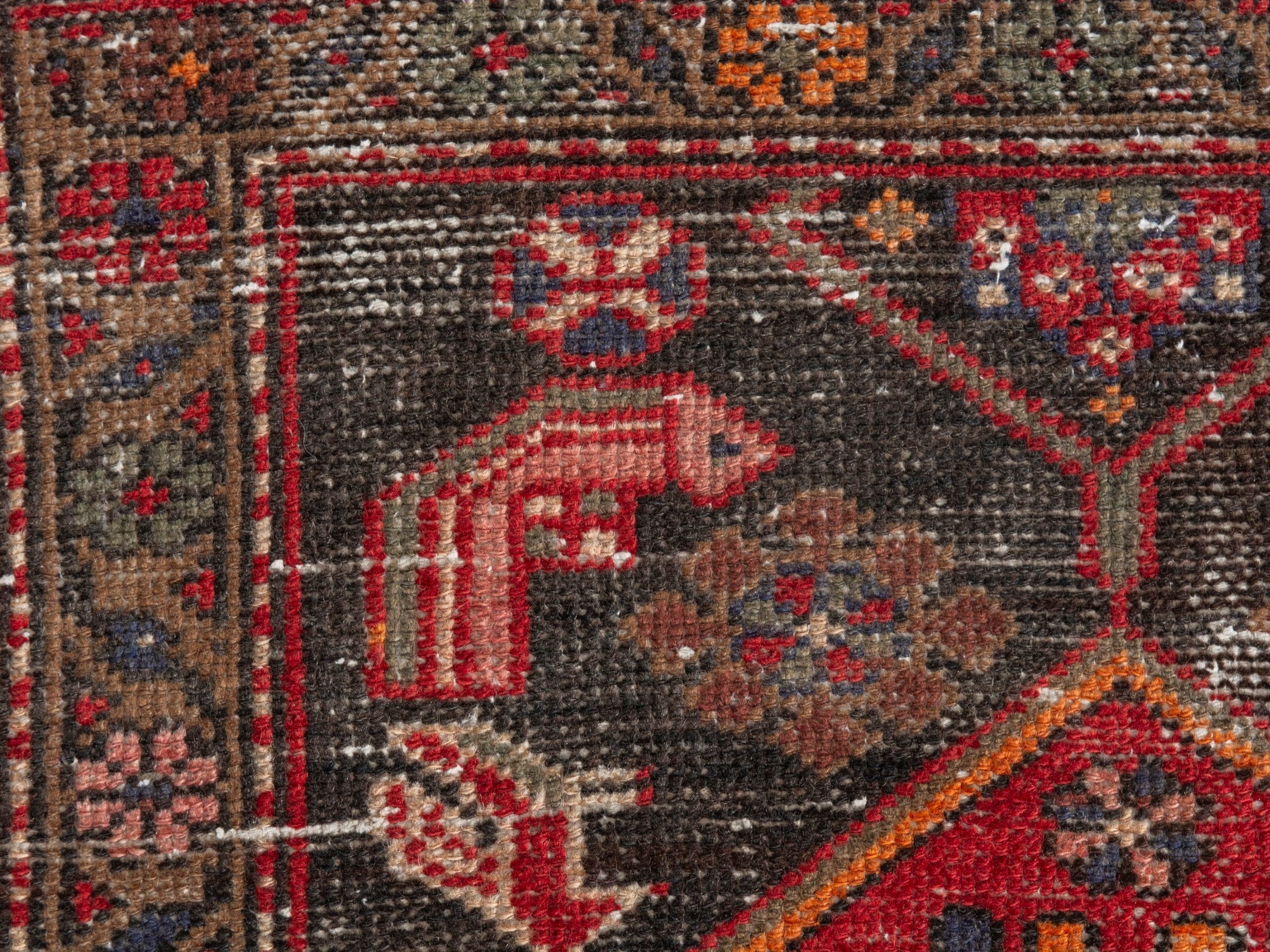 Persian Zanjan runner rug in deep red and dark blue, view 14 of 19