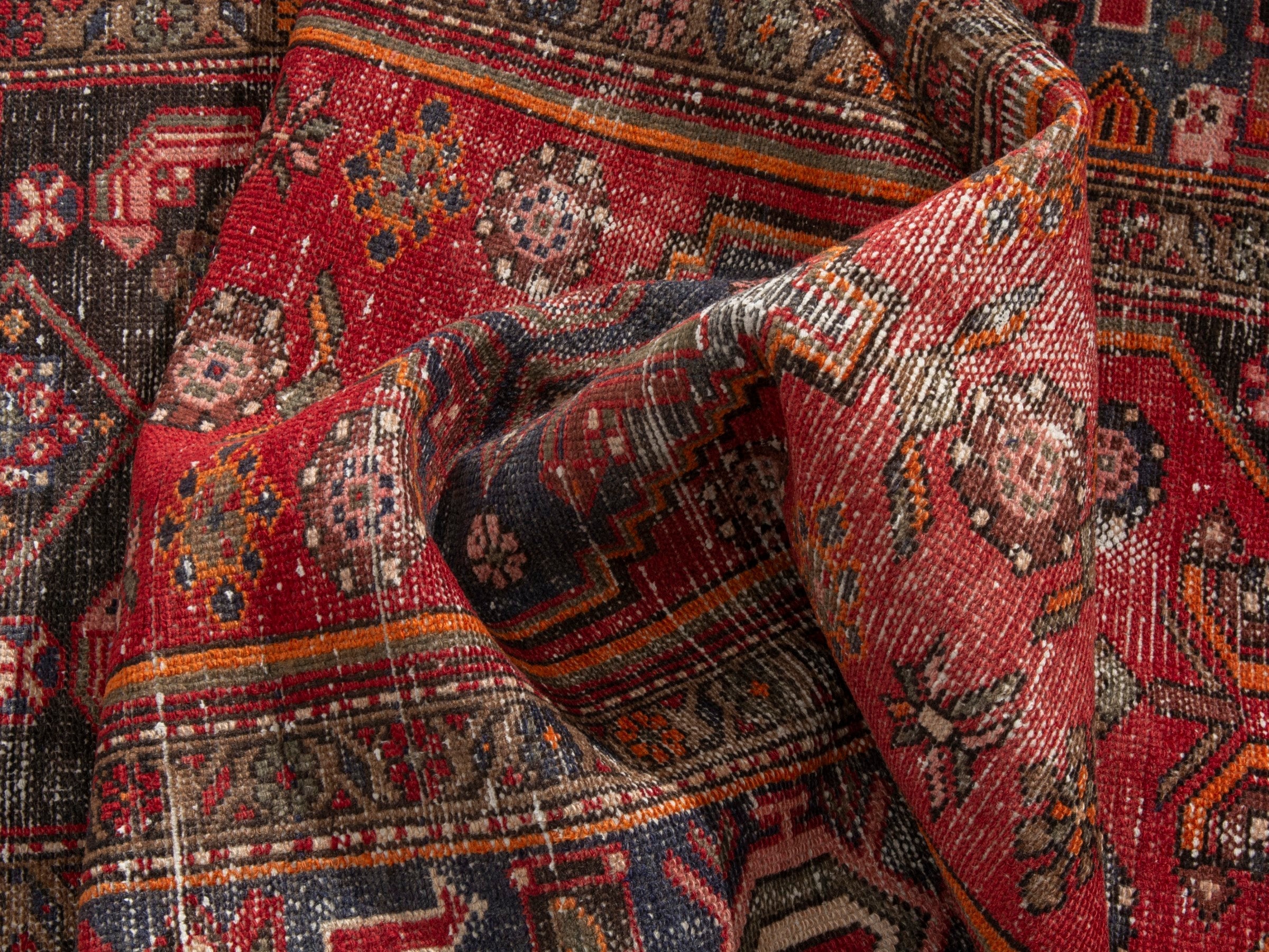 Persian Zanjan runner rug in deep red and dark blue, view 15 of 19