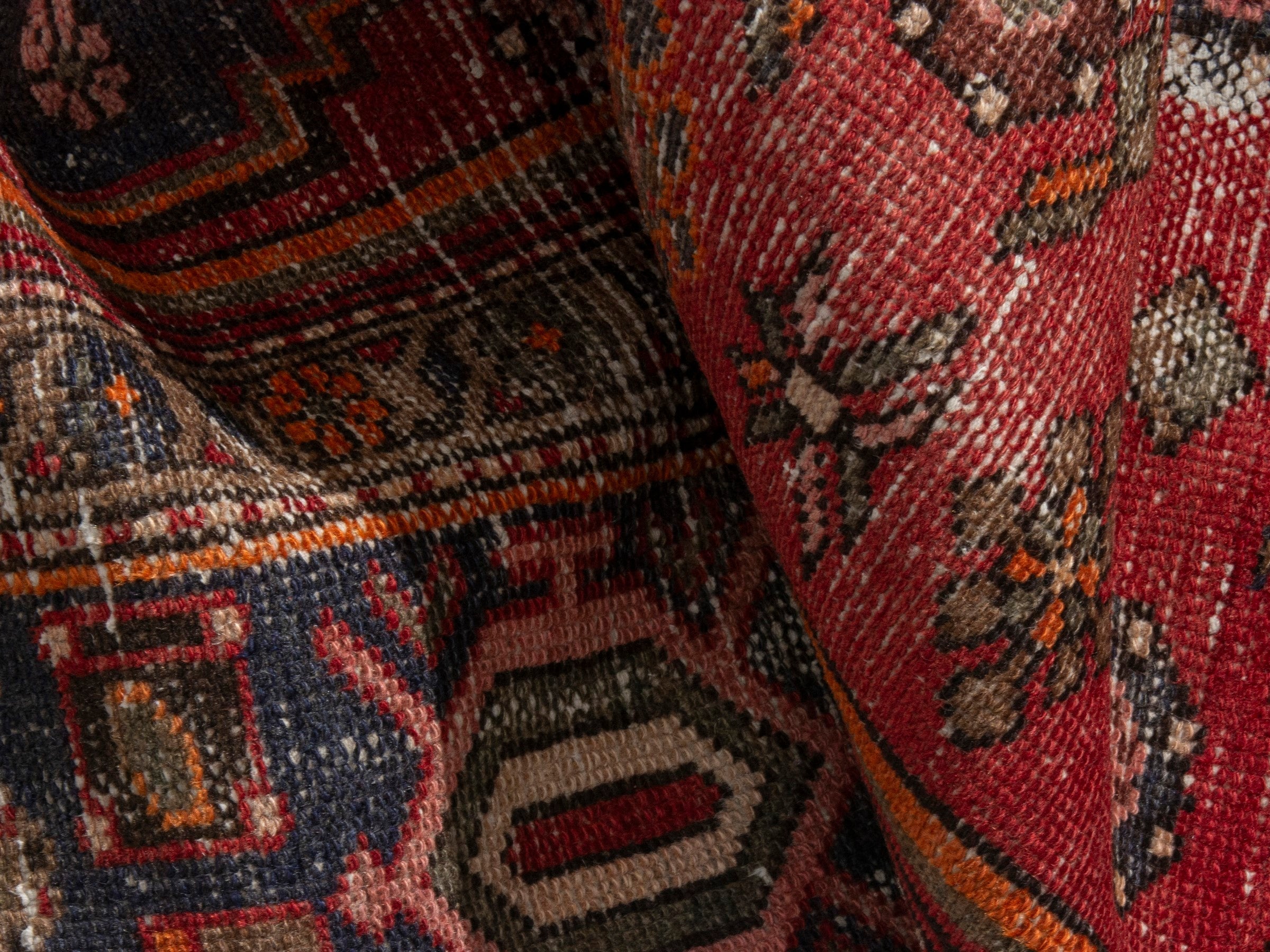 Persian Zanjan runner rug in deep red and dark blue, view 16 of 19