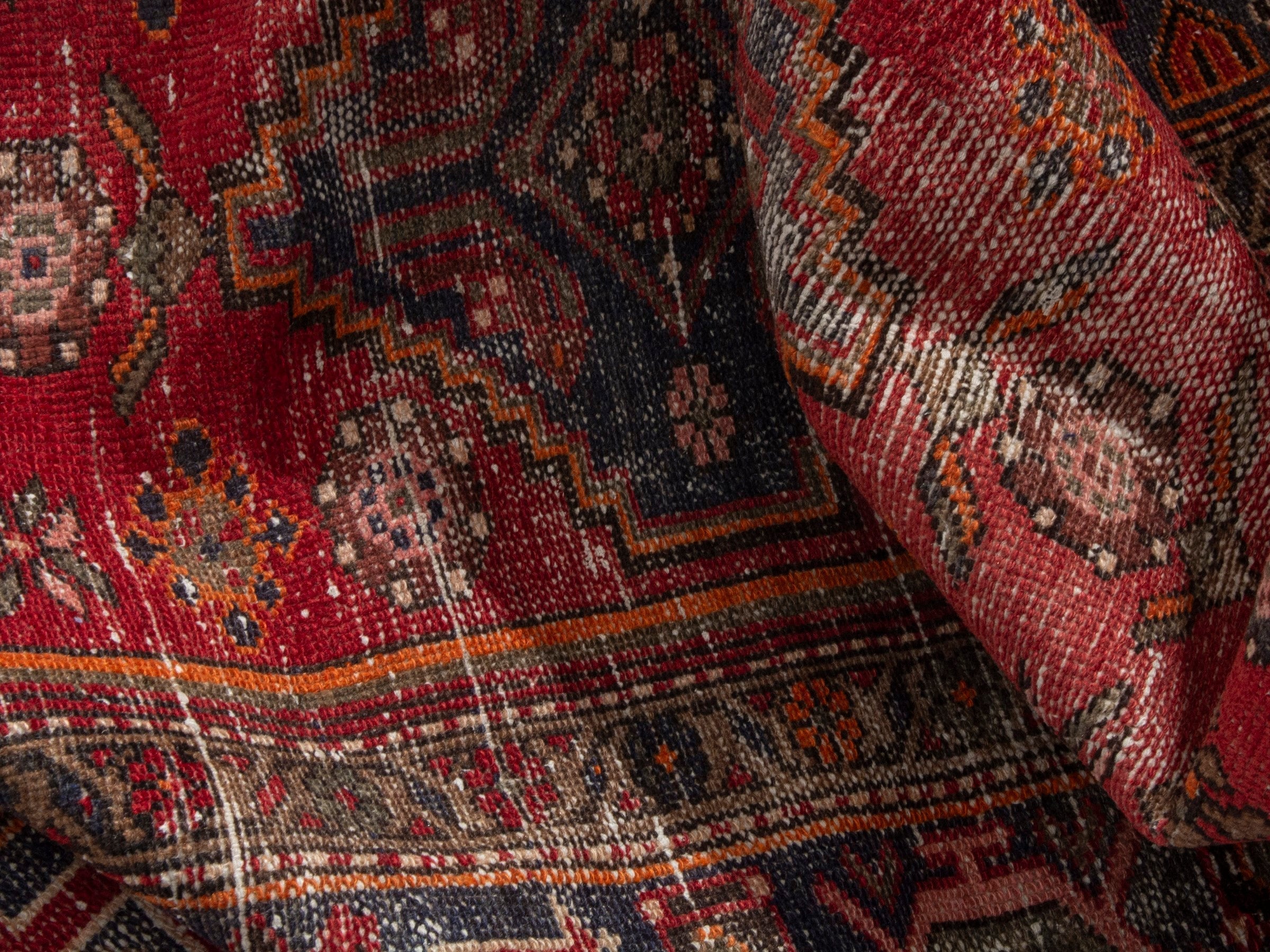 Persian Zanjan runner rug in deep red and dark blue, view 18 of 19