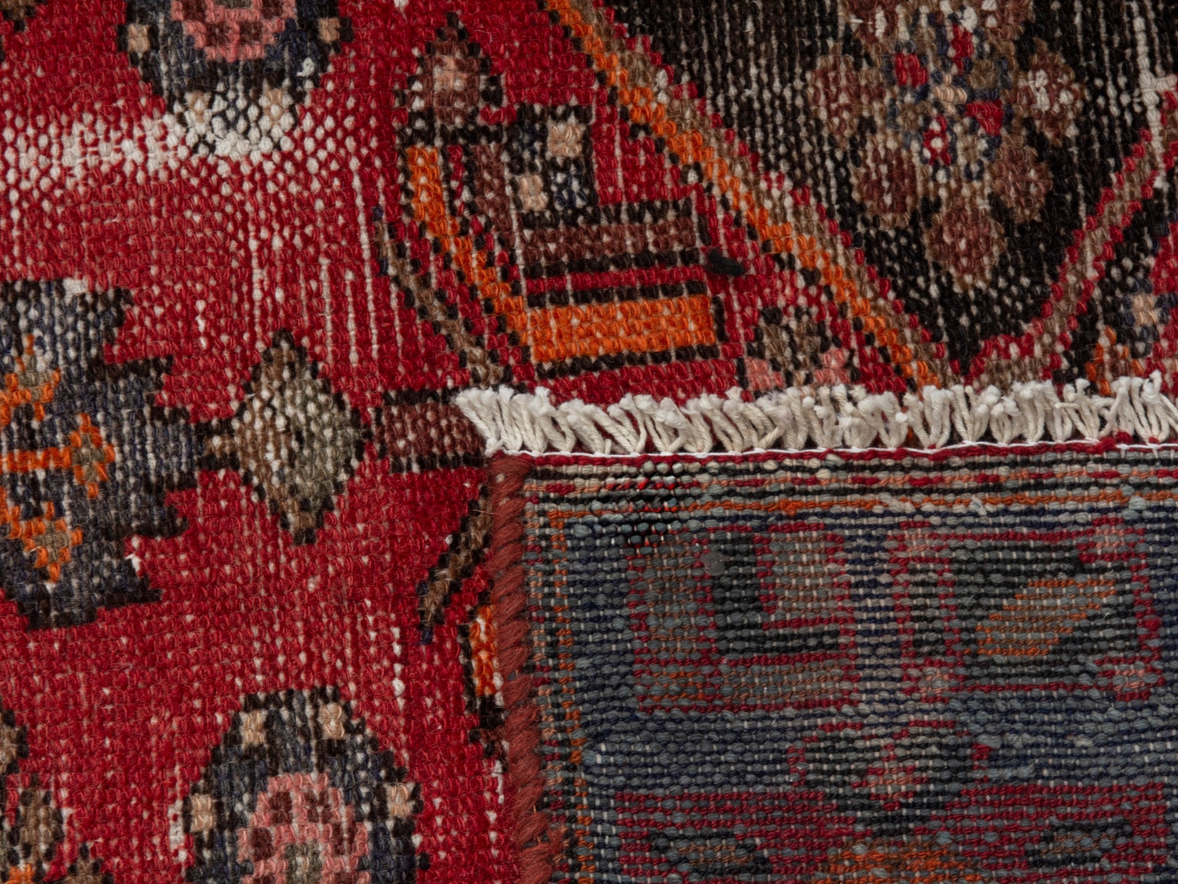 Persian Zanjan runner rug in deep red and dark blue, view 19 of 19