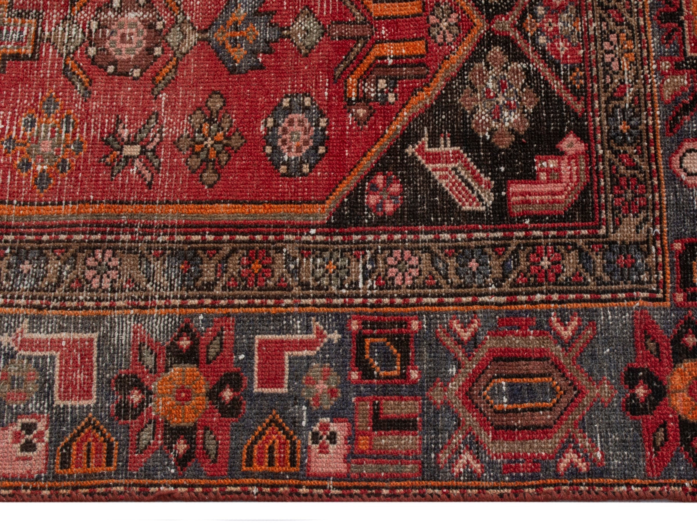 Persian Zanjan runner rug in deep red and dark blue, view 10 of 19