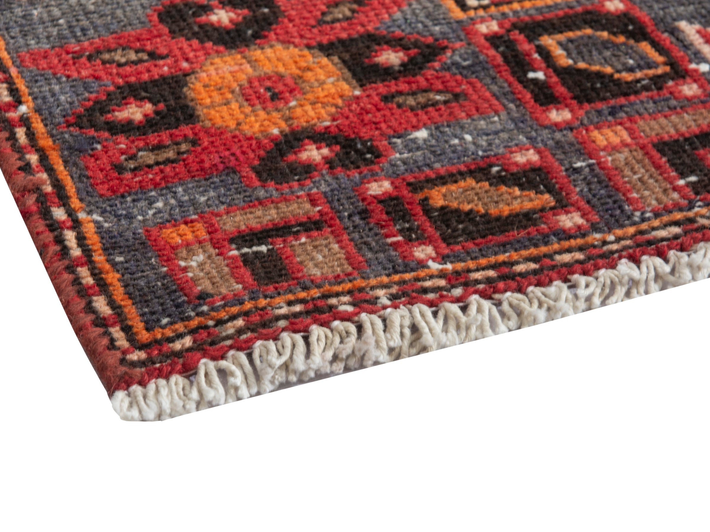 Persian Zanjan runner rug in deep red and dark blue, view 5 of 19