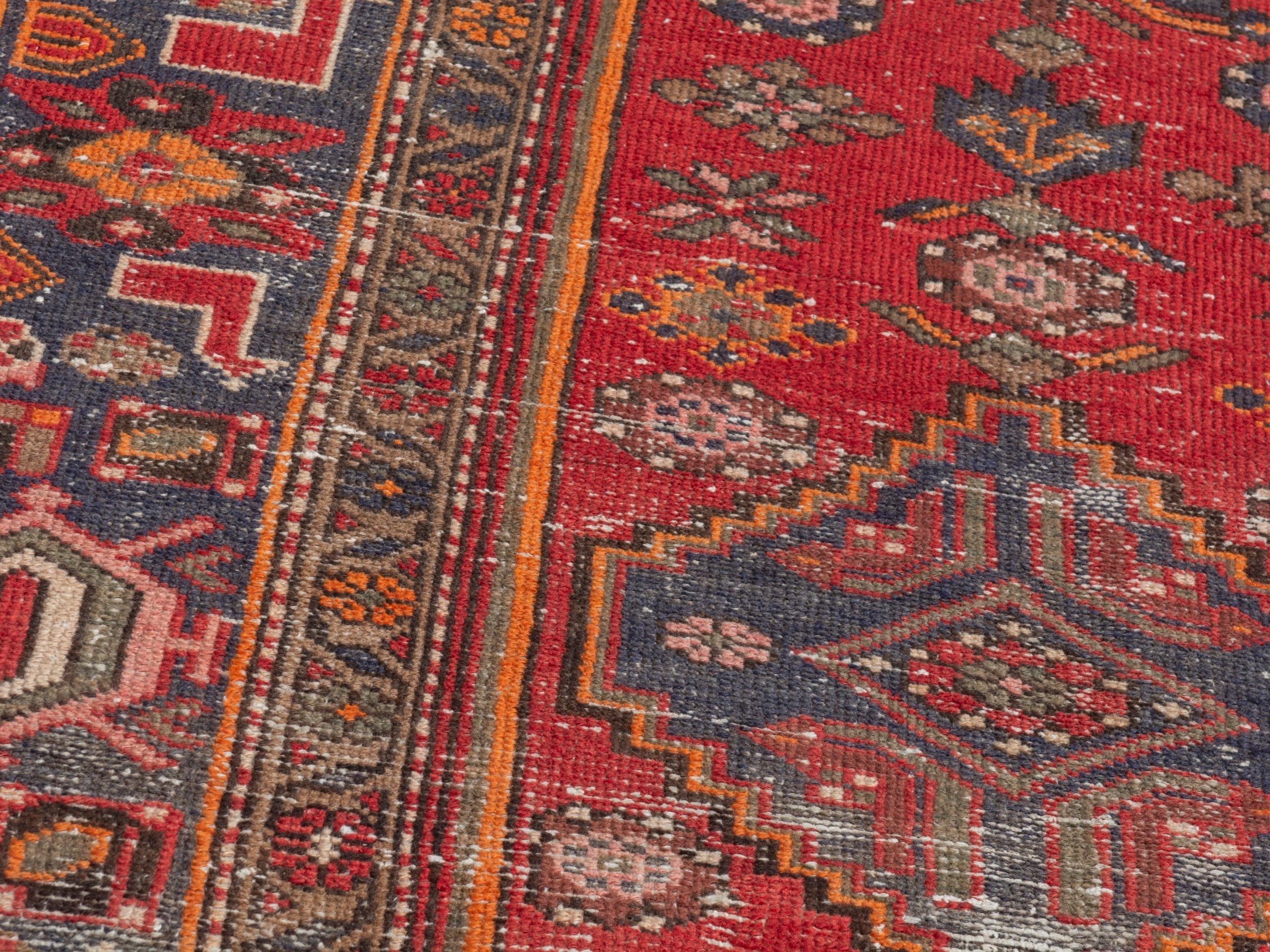 Persian Zanjan runner rug in deep red and dark blue, view 9 of 19