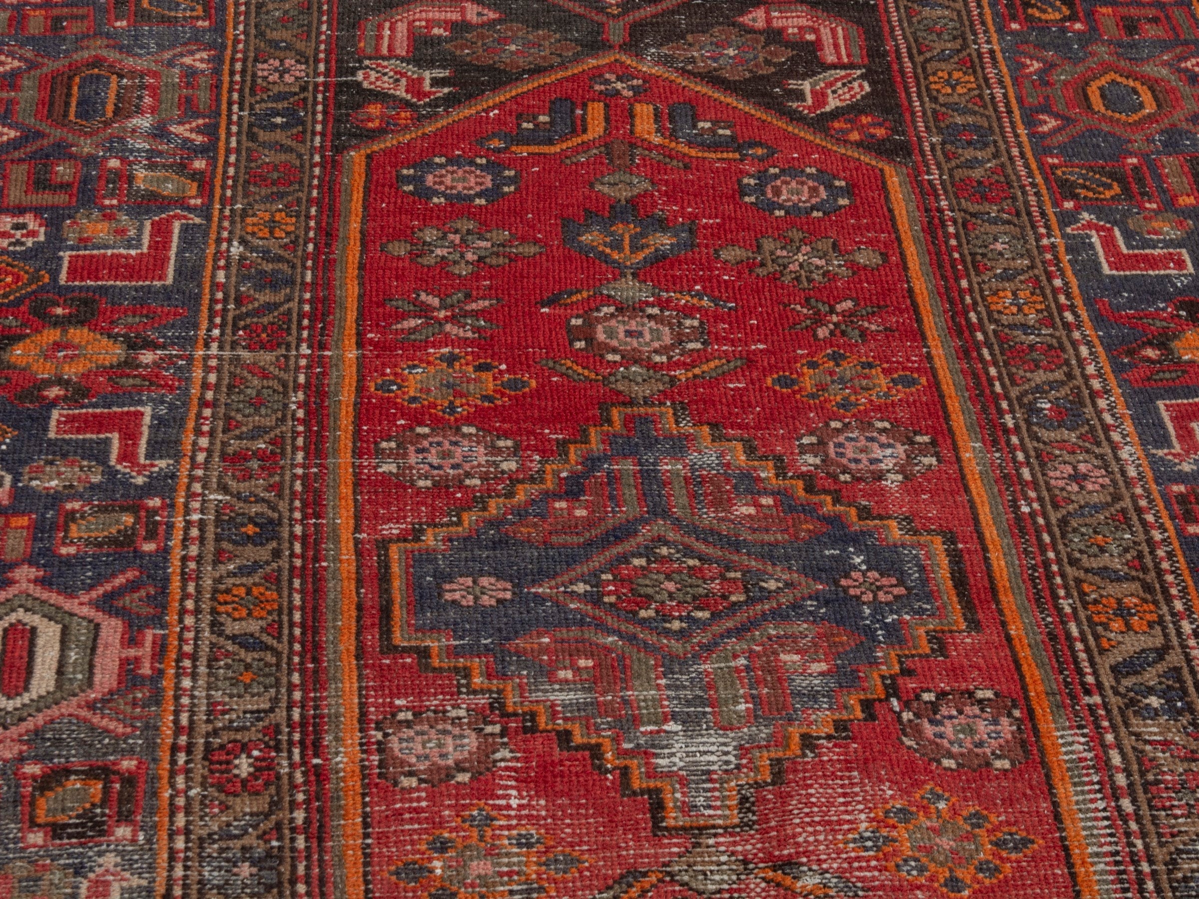 Persian Zanjan runner rug in deep red and dark blue, view 6 of 19