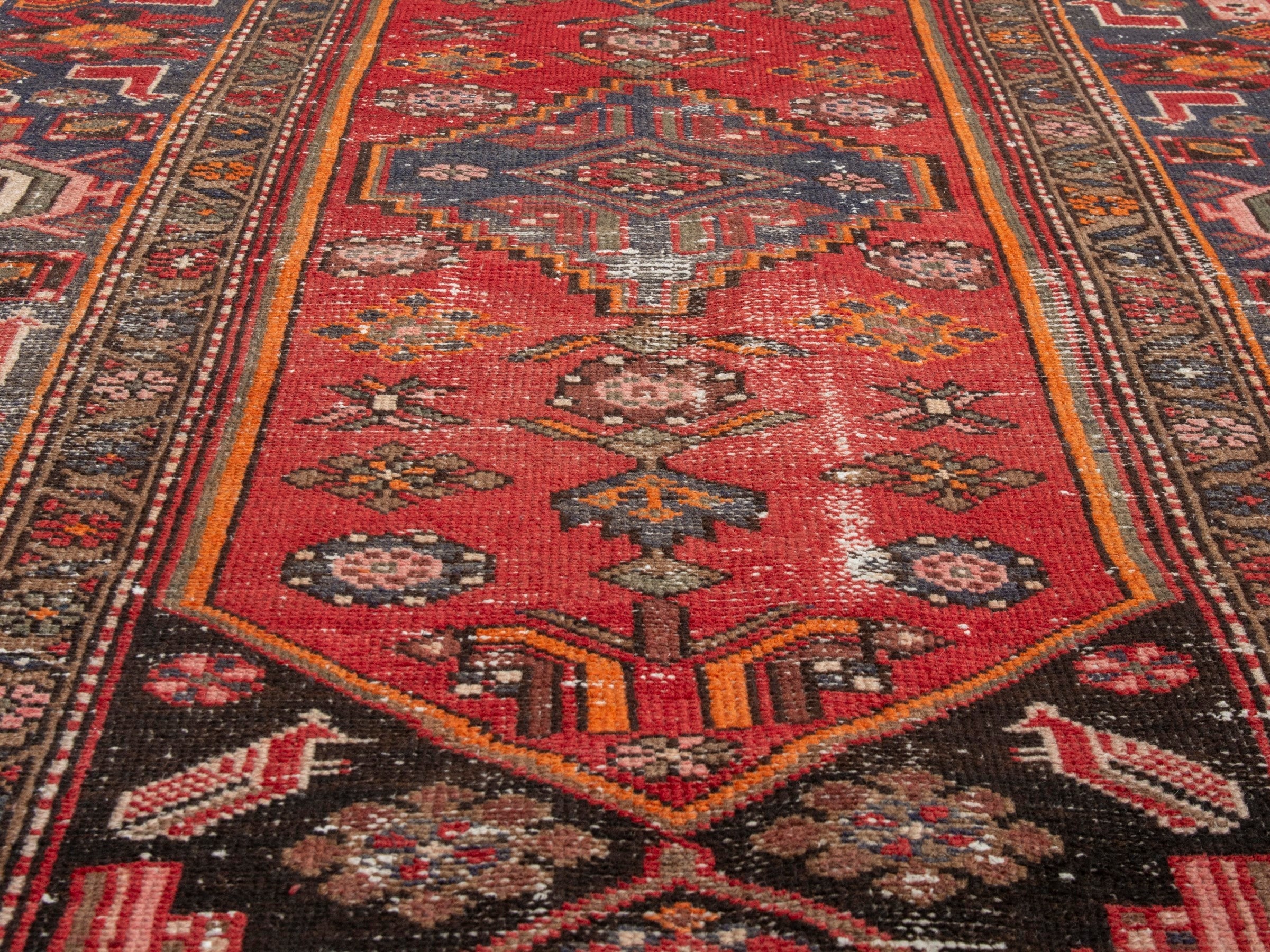 Persian Zanjan runner rug in deep red and dark blue, view 7 of 19