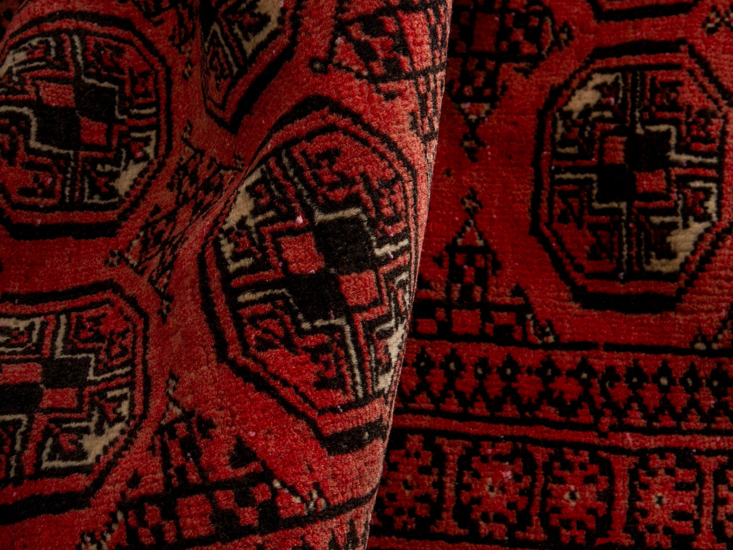 Persian Torkaman accent rug in deep red and rust, view 16 of 19