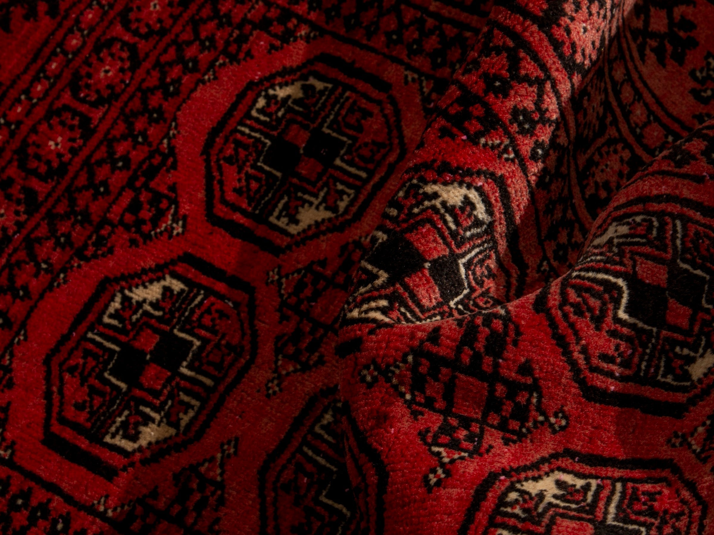 Persian Torkaman accent rug in deep red and rust, view 17 of 19