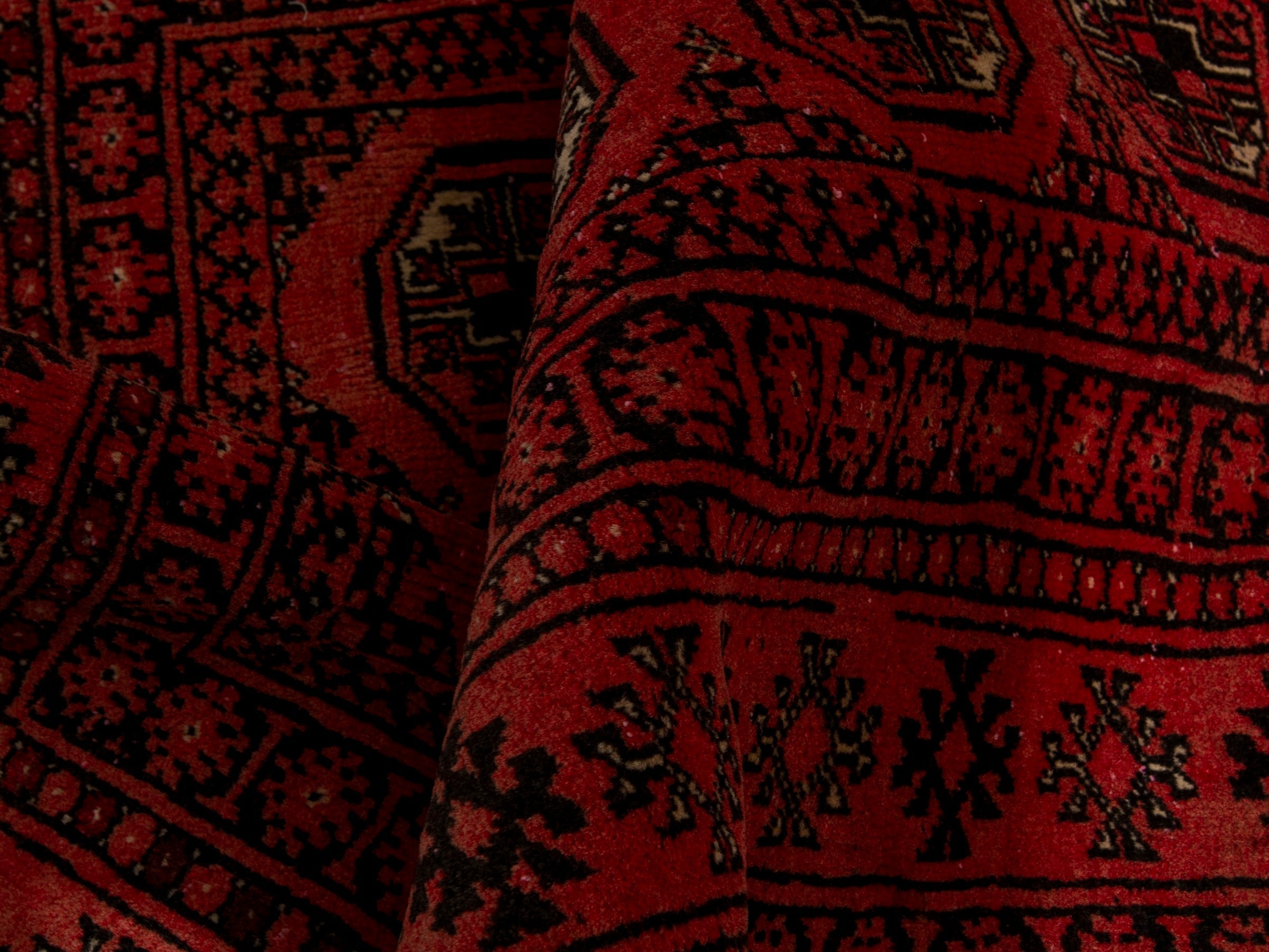 Persian Torkaman accent rug in deep red and rust, view 18 of 19