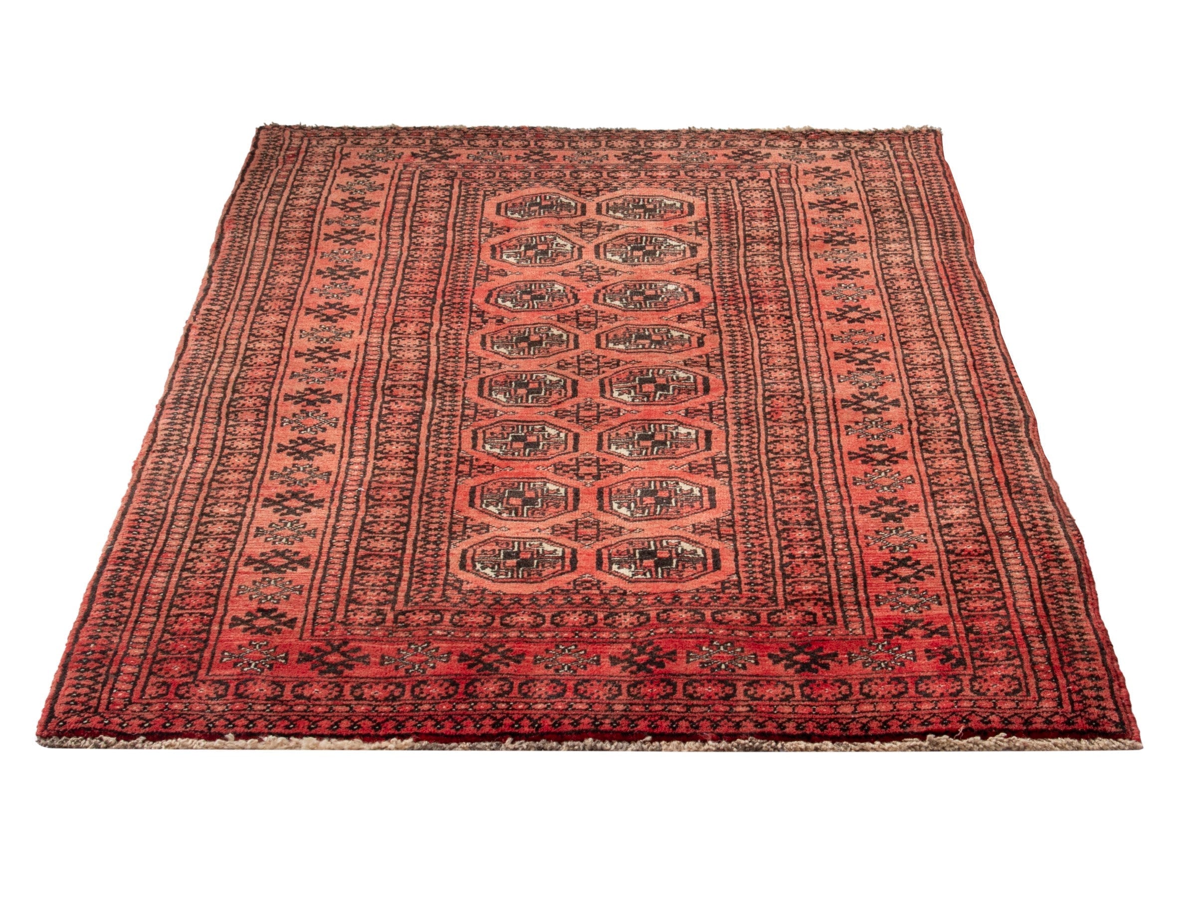Persian Torkaman accent rug in deep red and rust, view 2 of 19