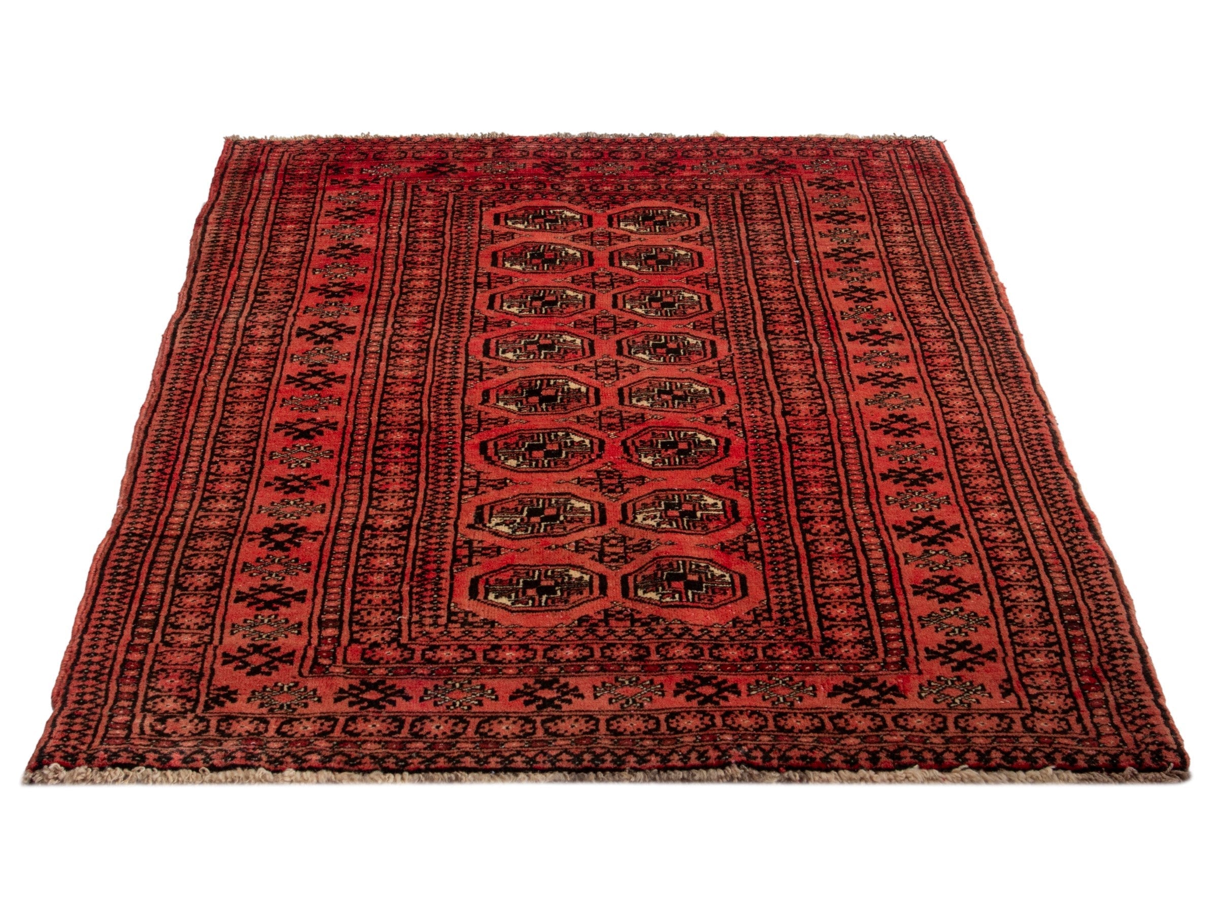 Persian Torkaman accent rug in deep red and rust, view 3 of 19