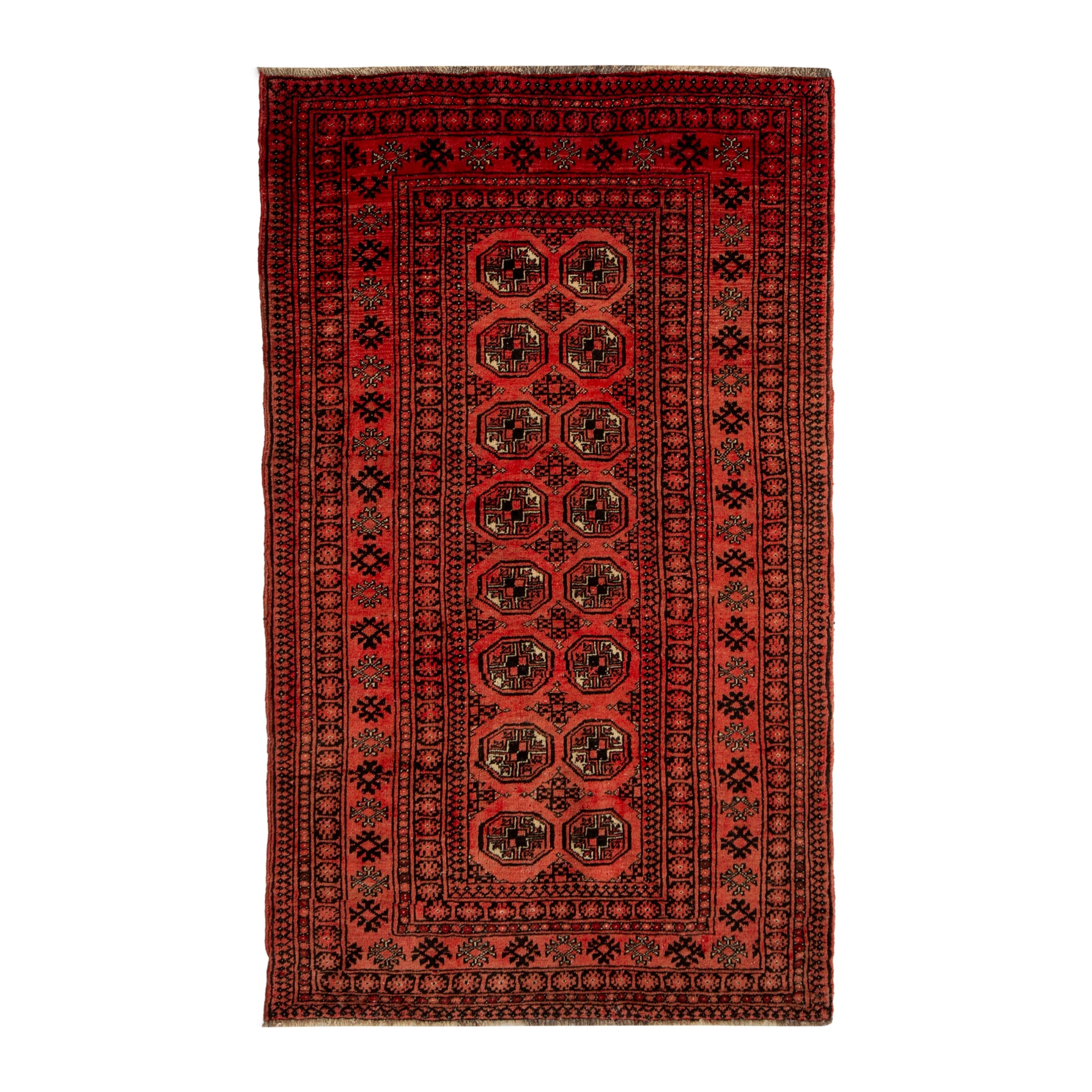 Persian Torkaman accent rug in deep red and rust, 3'5" x 5'10"