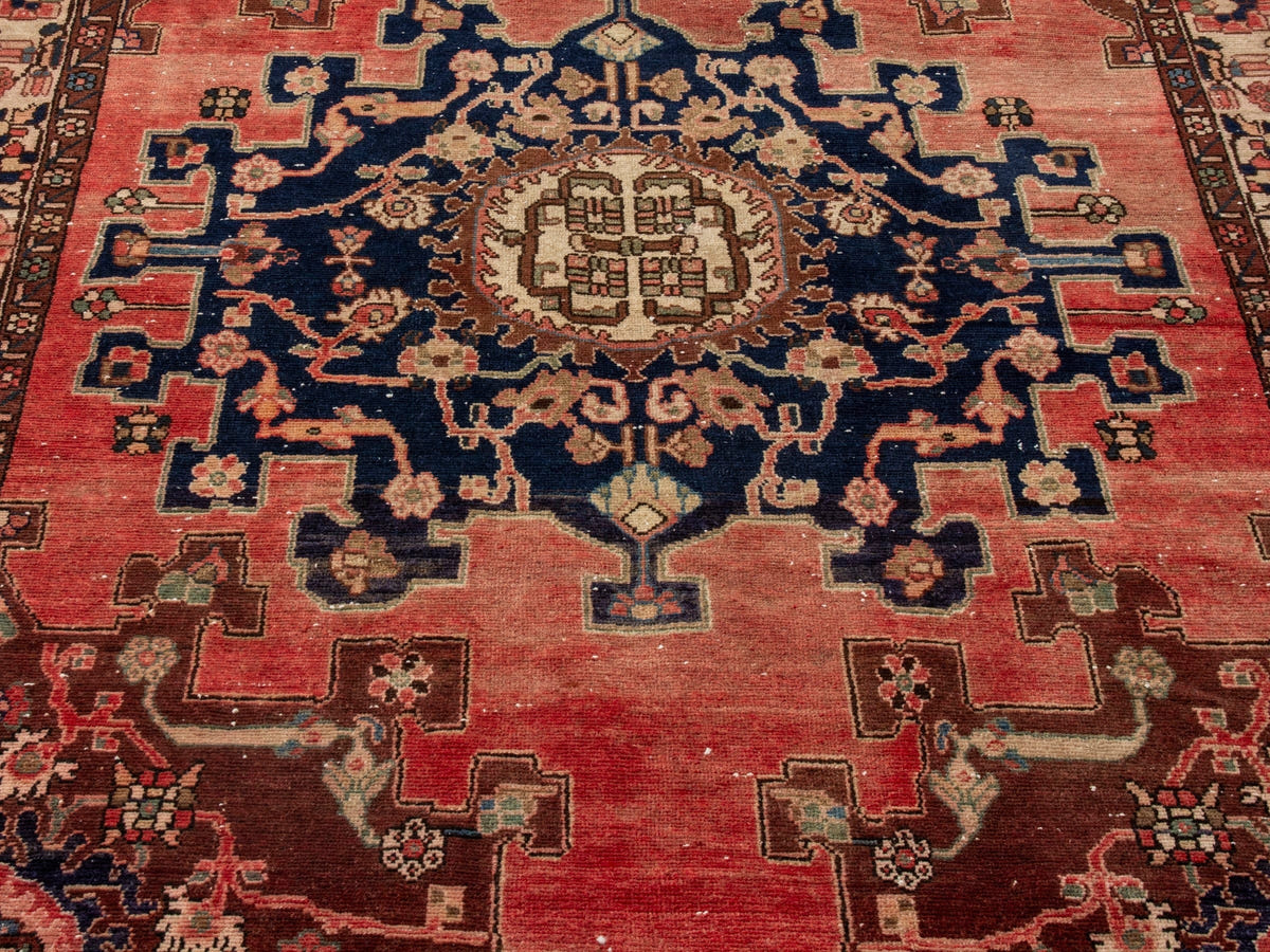 Persian Saveh accent rug in faded red and navy, view 11 of 25