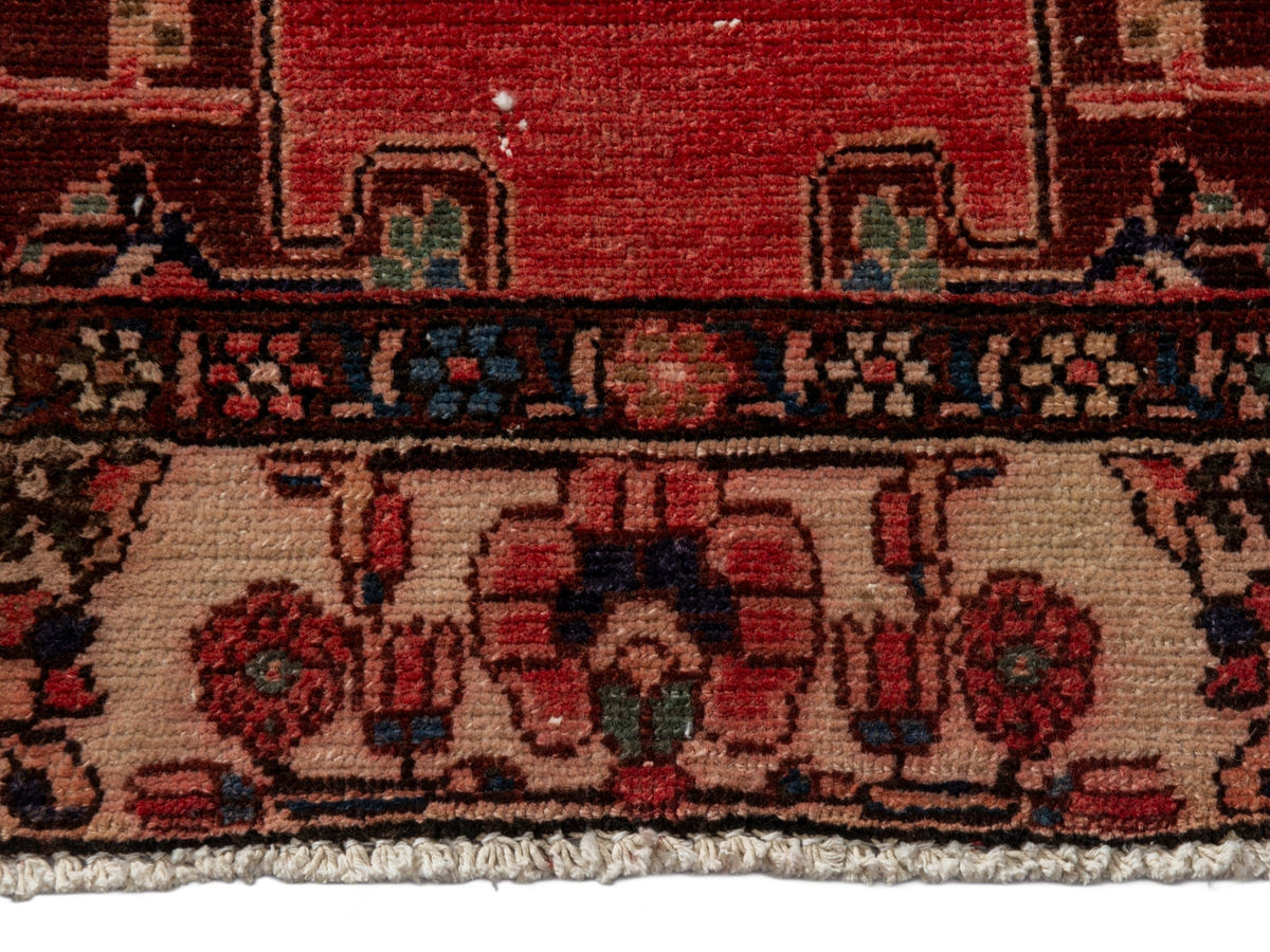 Persian Saveh accent rug in faded red and navy, view 13 of 25