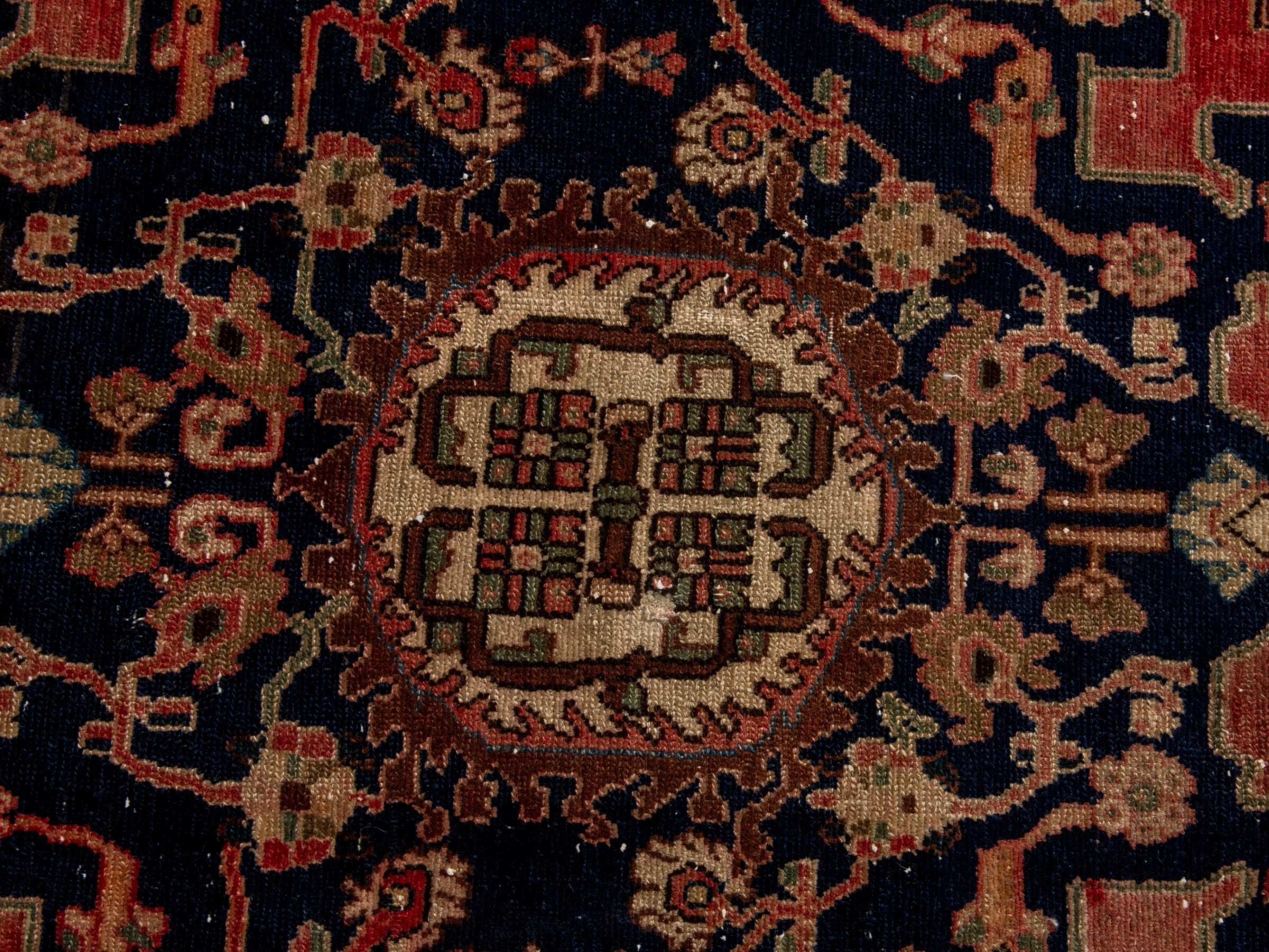 Persian Saveh accent rug in faded red and navy, view 13 of 24