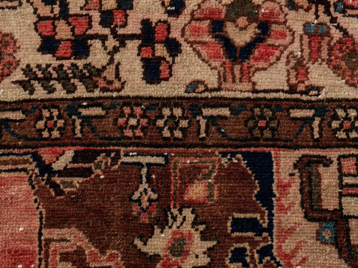 Persian Saveh accent rug in faded red and navy, view 16 of 25