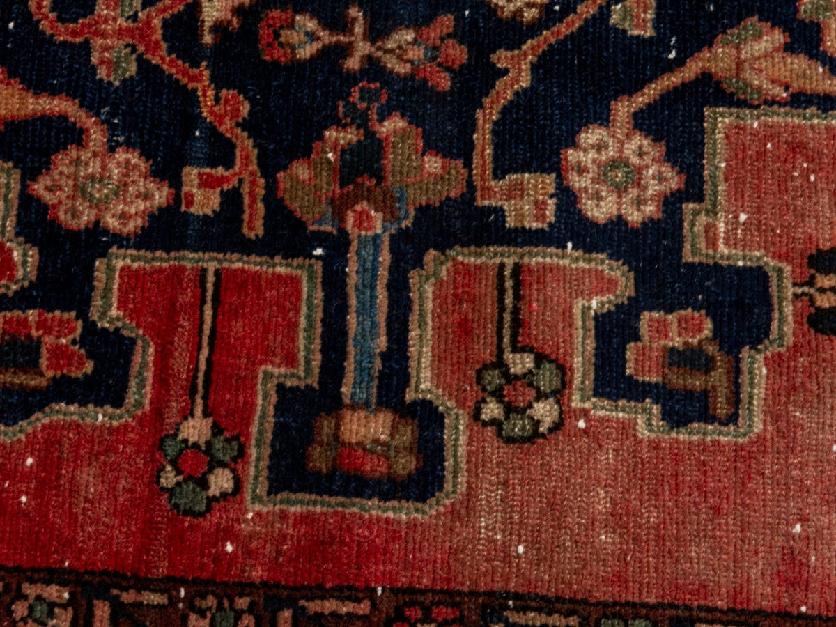 Persian Saveh accent rug in faded red and navy, view 17 of 25