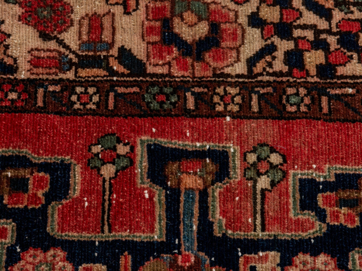 Persian Saveh accent rug in faded red and navy, view 18 of 25