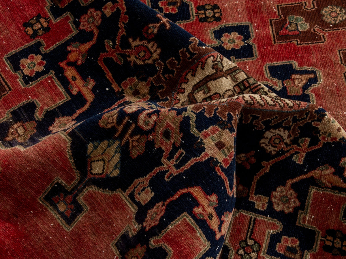 Persian Saveh accent rug in faded red and navy, view 19 of 25