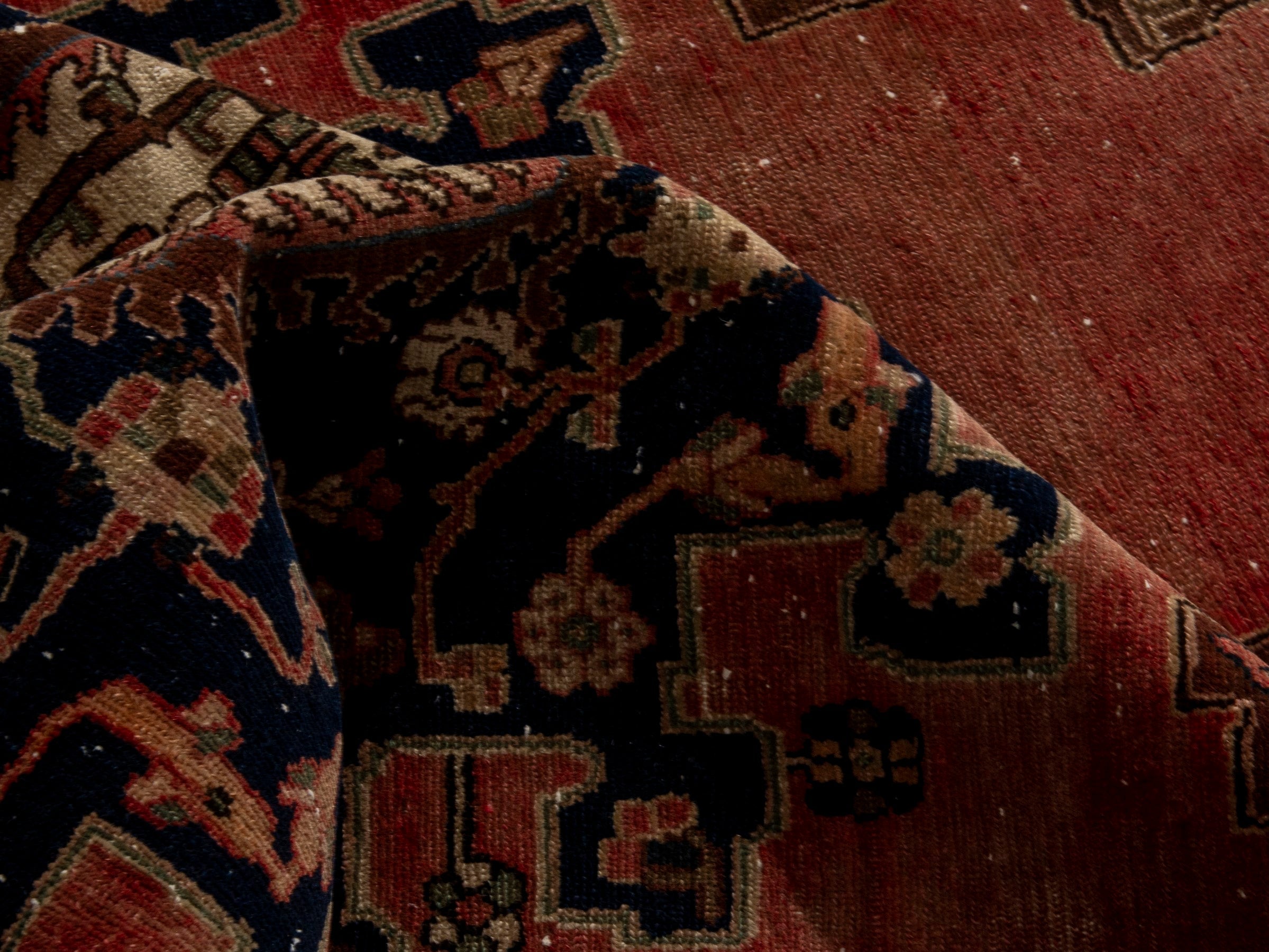 Persian Saveh accent rug in faded red and navy, view 19 of 24