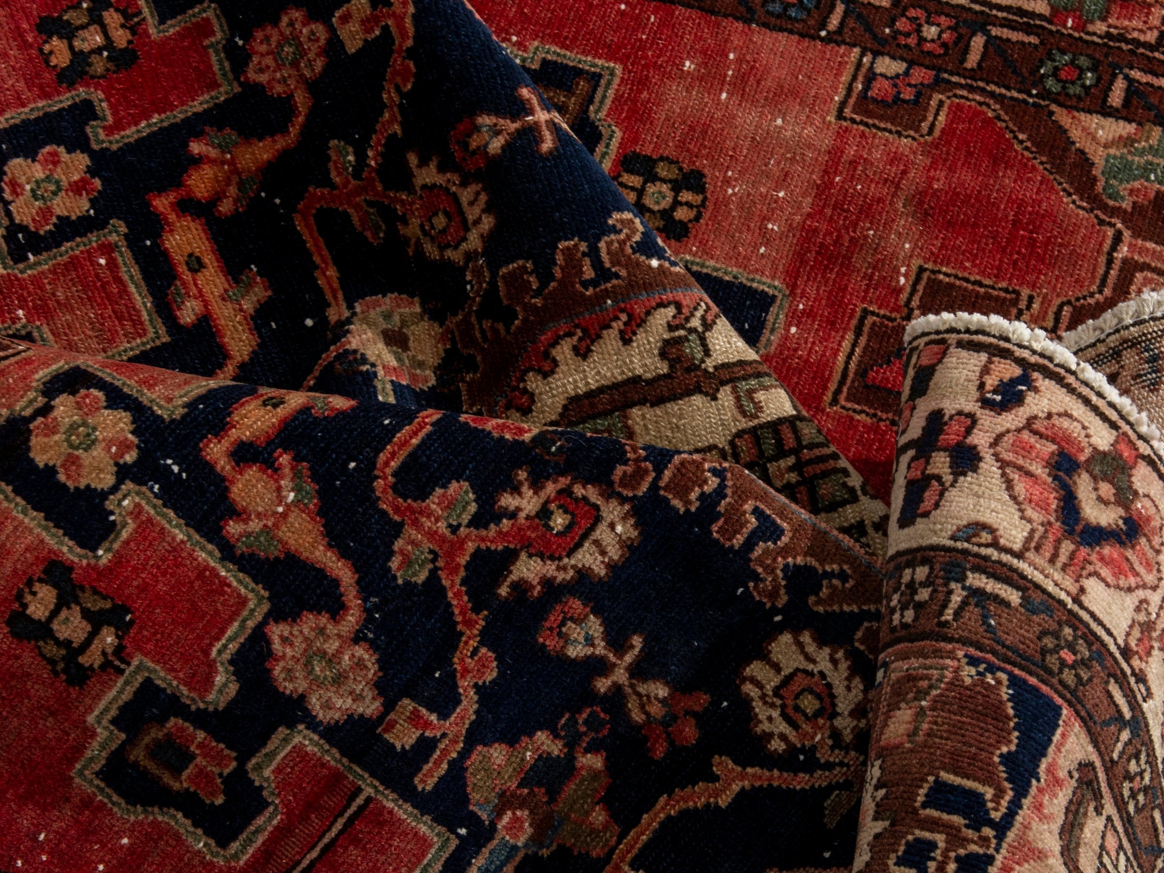 Persian Saveh accent rug in faded red and navy, view 21 of 24